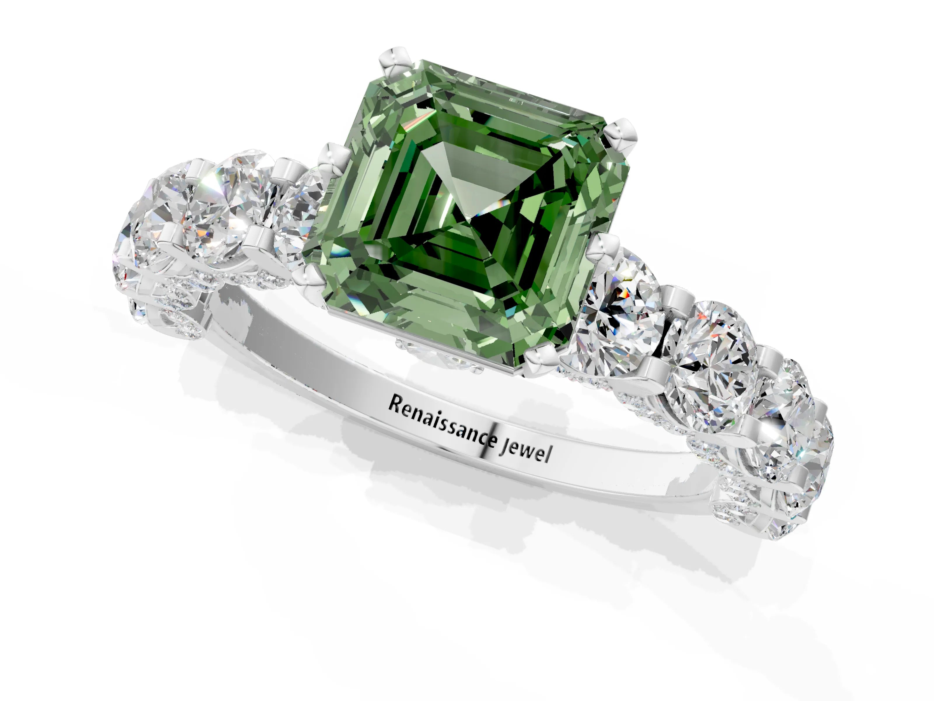 White gold Round Diamond Side Stone Engagement Ring with Six-Prong Setting_1