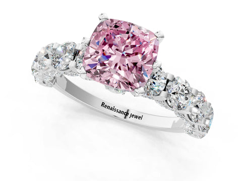 White gold Round Diamond Side Stone Engagement Ring with Six-Prong Setting_1