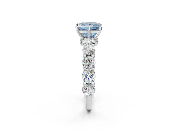 White gold Round Diamond Side Stone Engagement Ring with Six-Prong Setting