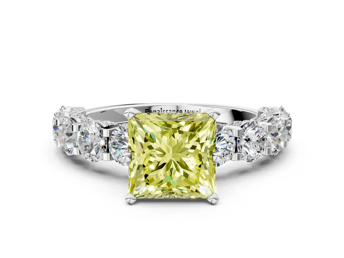 White gold Round Diamond Side Stone Engagement Ring with Six-Prong Setting_20