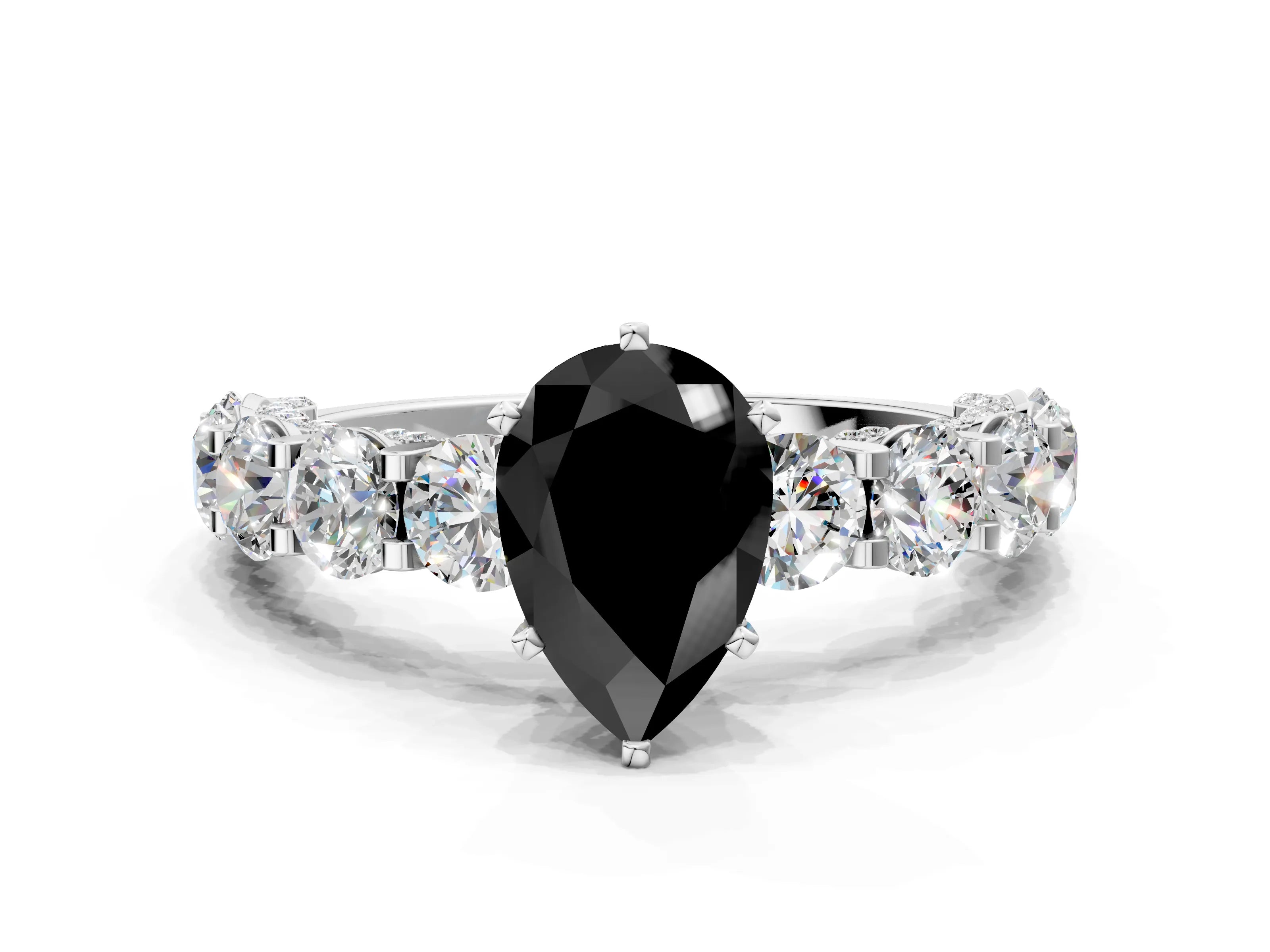White gold Round Diamond Side Stone Engagement Ring with Six-Prong Setting