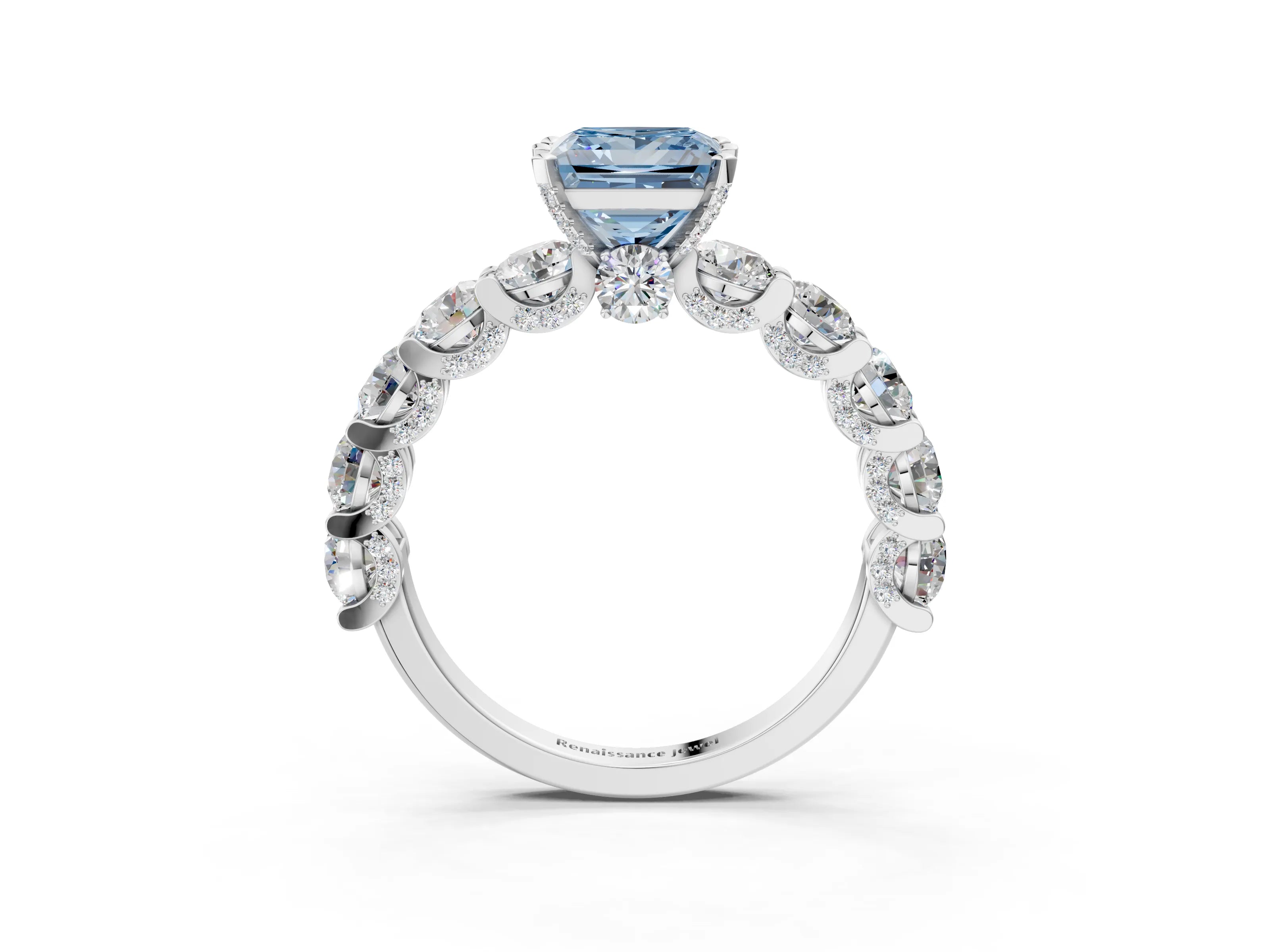 White gold Round Diamond Side Stone Engagement Ring with Six-Prong Setting_21