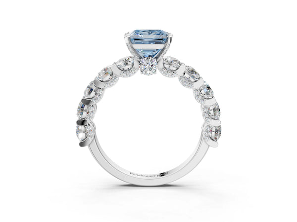 White gold Round Diamond Side Stone Engagement Ring with Six-Prong Setting