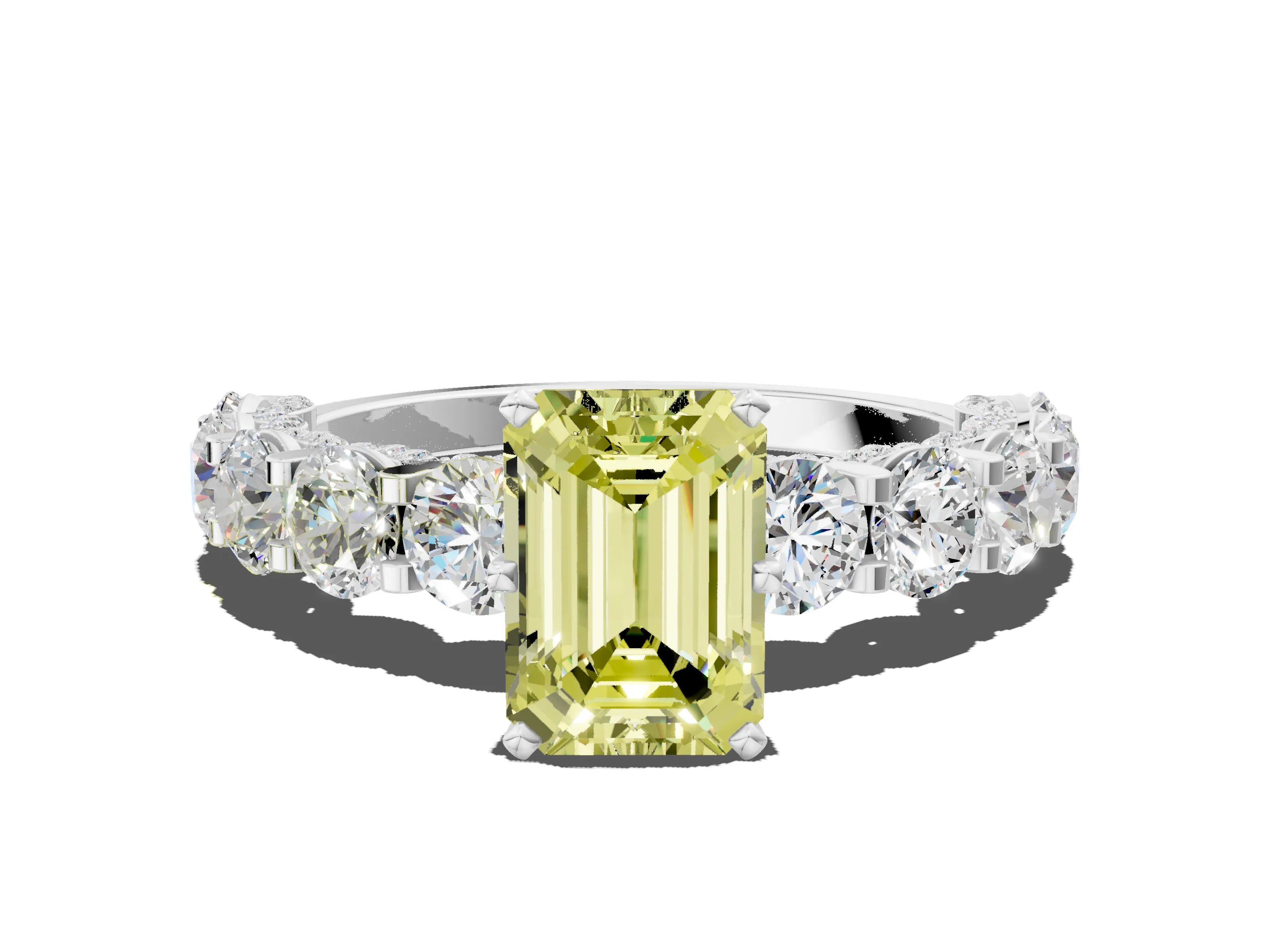 White gold Round Diamond Side Stone Engagement Ring with Six-Prong Setting_22