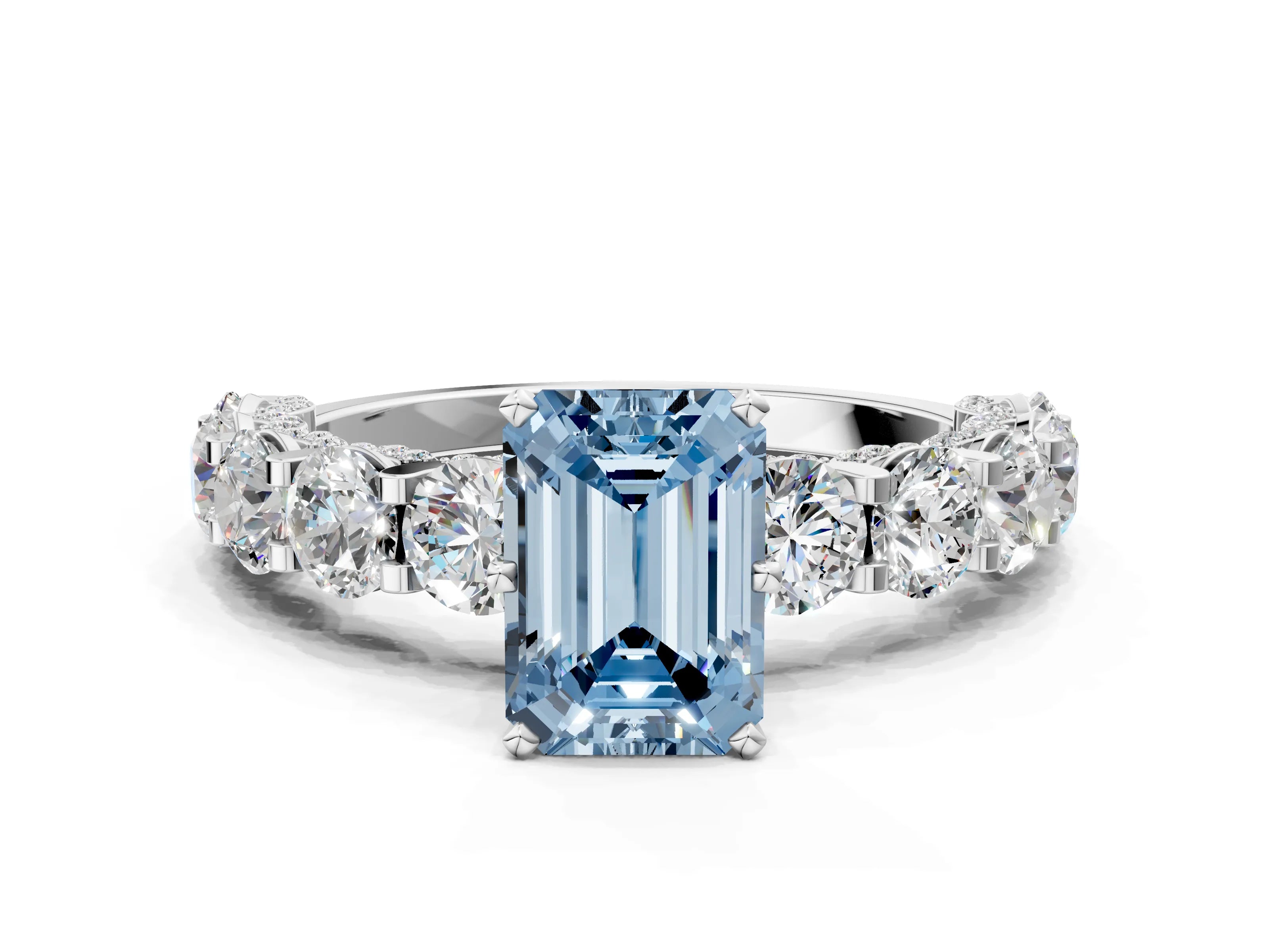 White gold Round Diamond Side Stone Engagement Ring with Six-Prong Setting_23