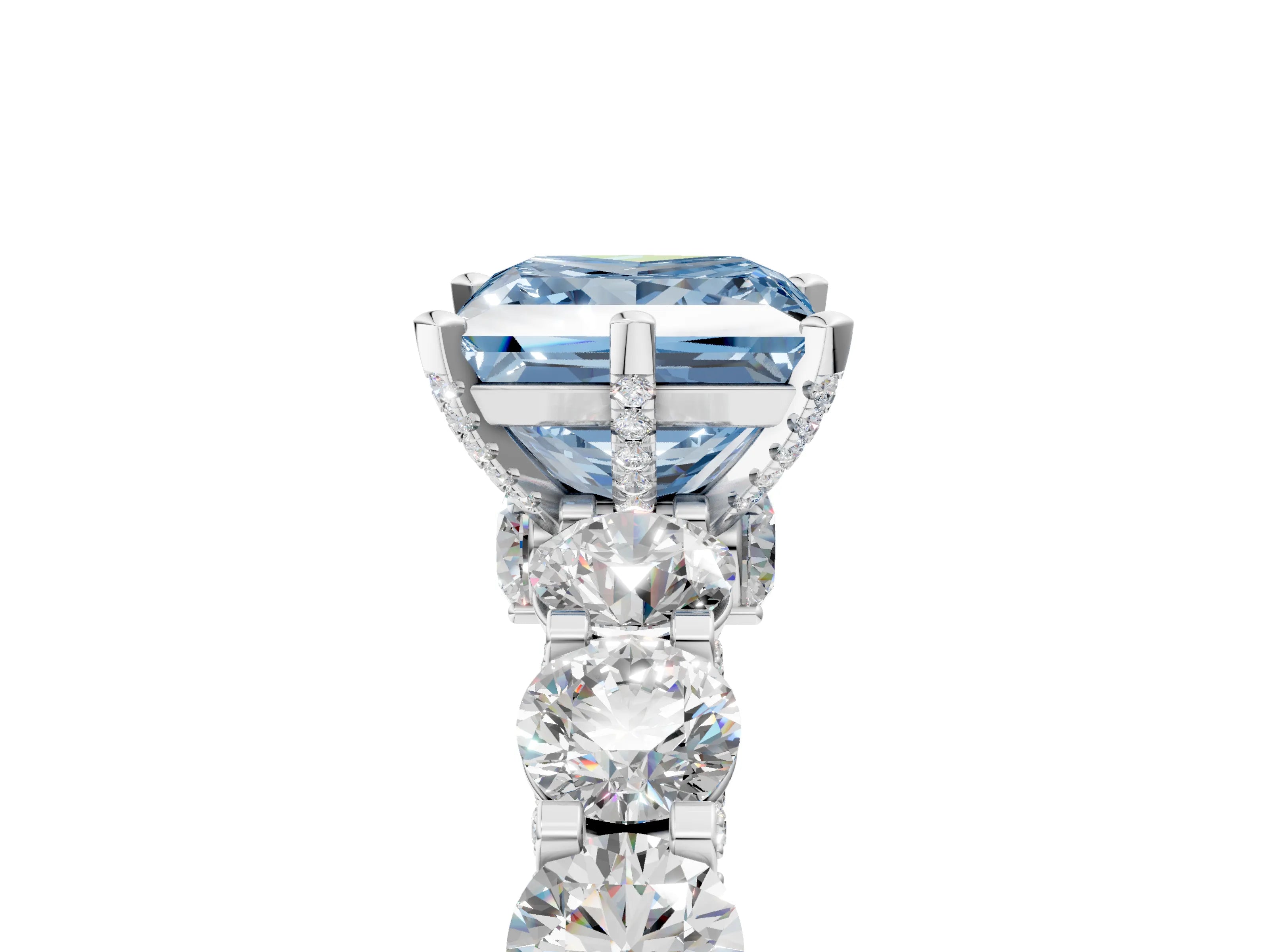 White gold Round Diamond Side Stone Engagement Ring with Six-Prong Setting_23