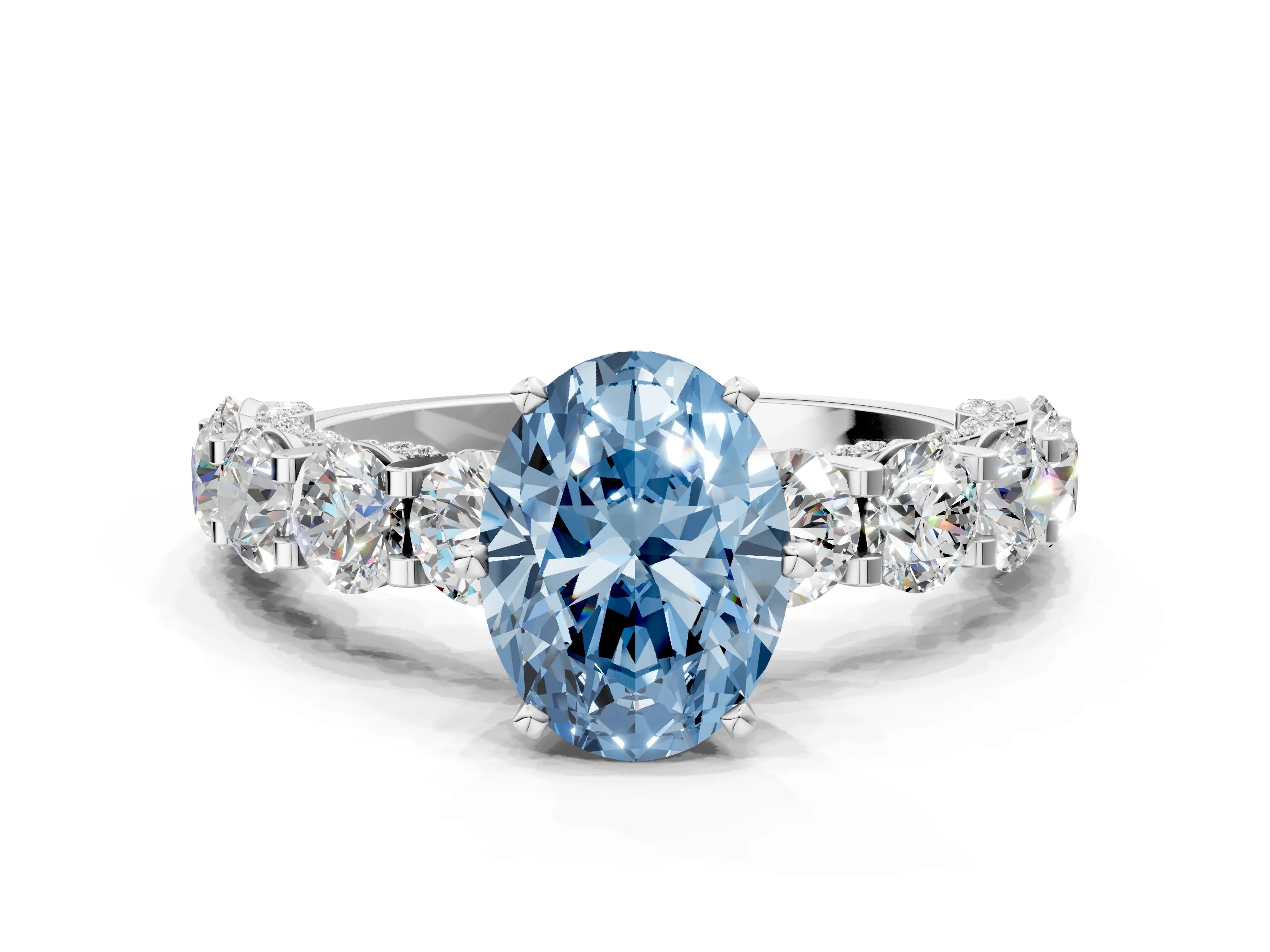 White gold Round Diamond Side Stone Engagement Ring with Six-Prong Setting_24