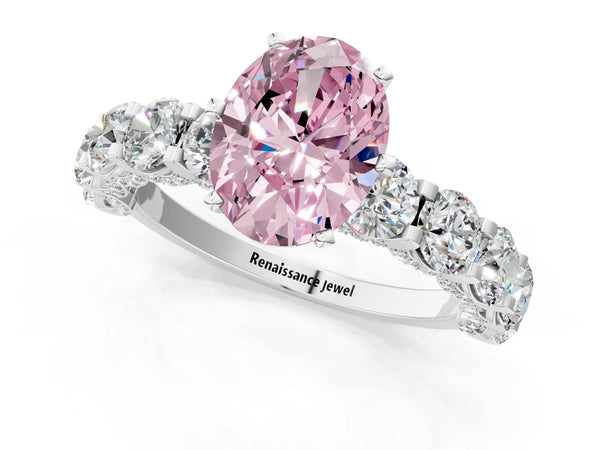 White gold Round Diamond Side Stone Engagement Ring with Six-Prong Setting