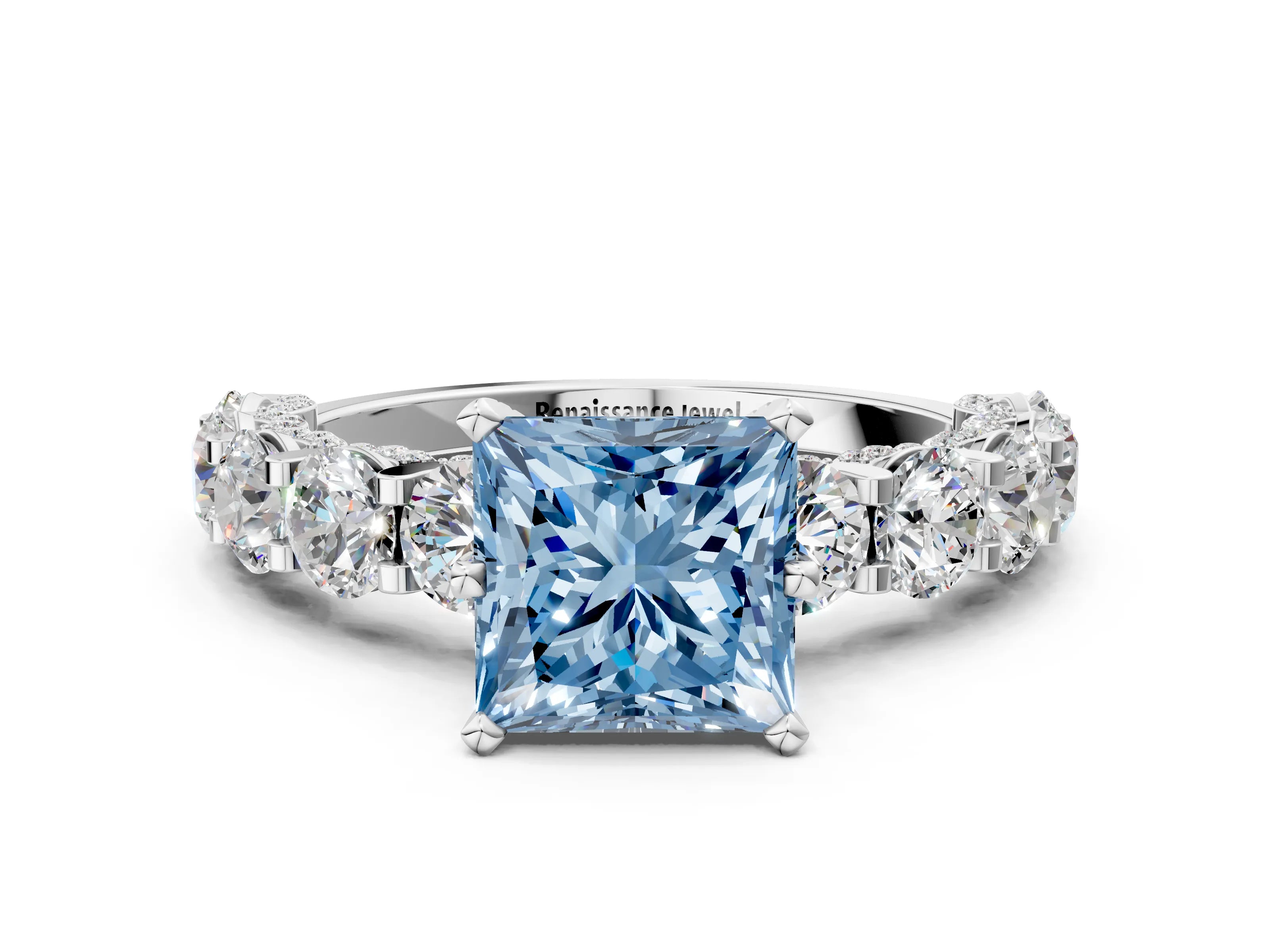 White gold Round Diamond Side Stone Engagement Ring with Six-Prong Setting_24