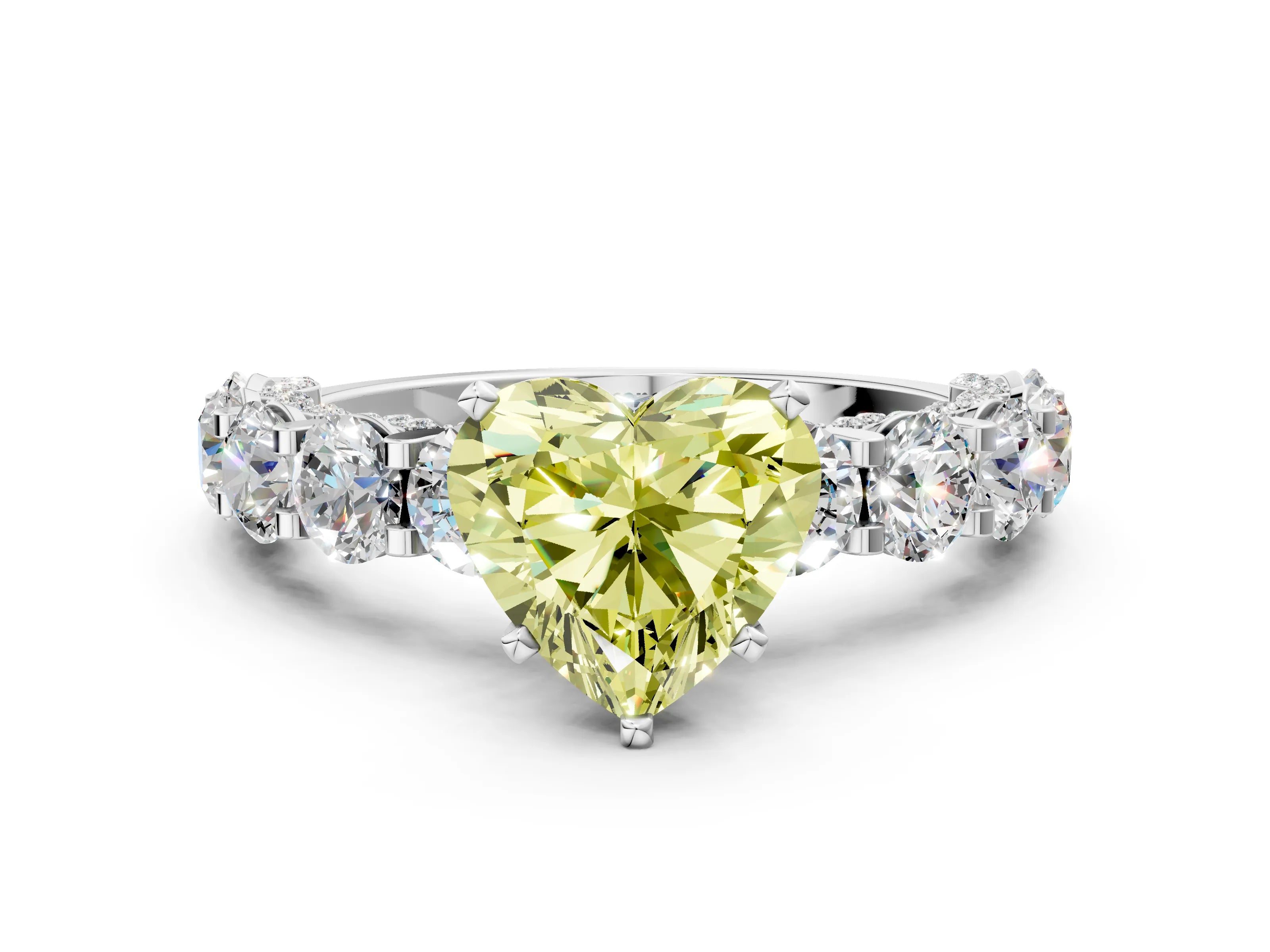 White gold Round Diamond Side Stone Engagement Ring with Six-Prong Setting_24