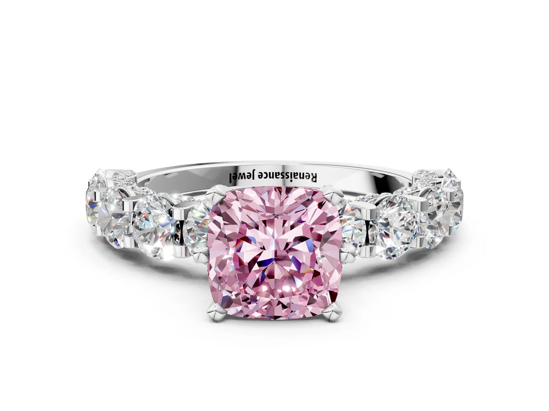 White gold Round Diamond Side Stone Engagement Ring with Six-Prong Setting_24