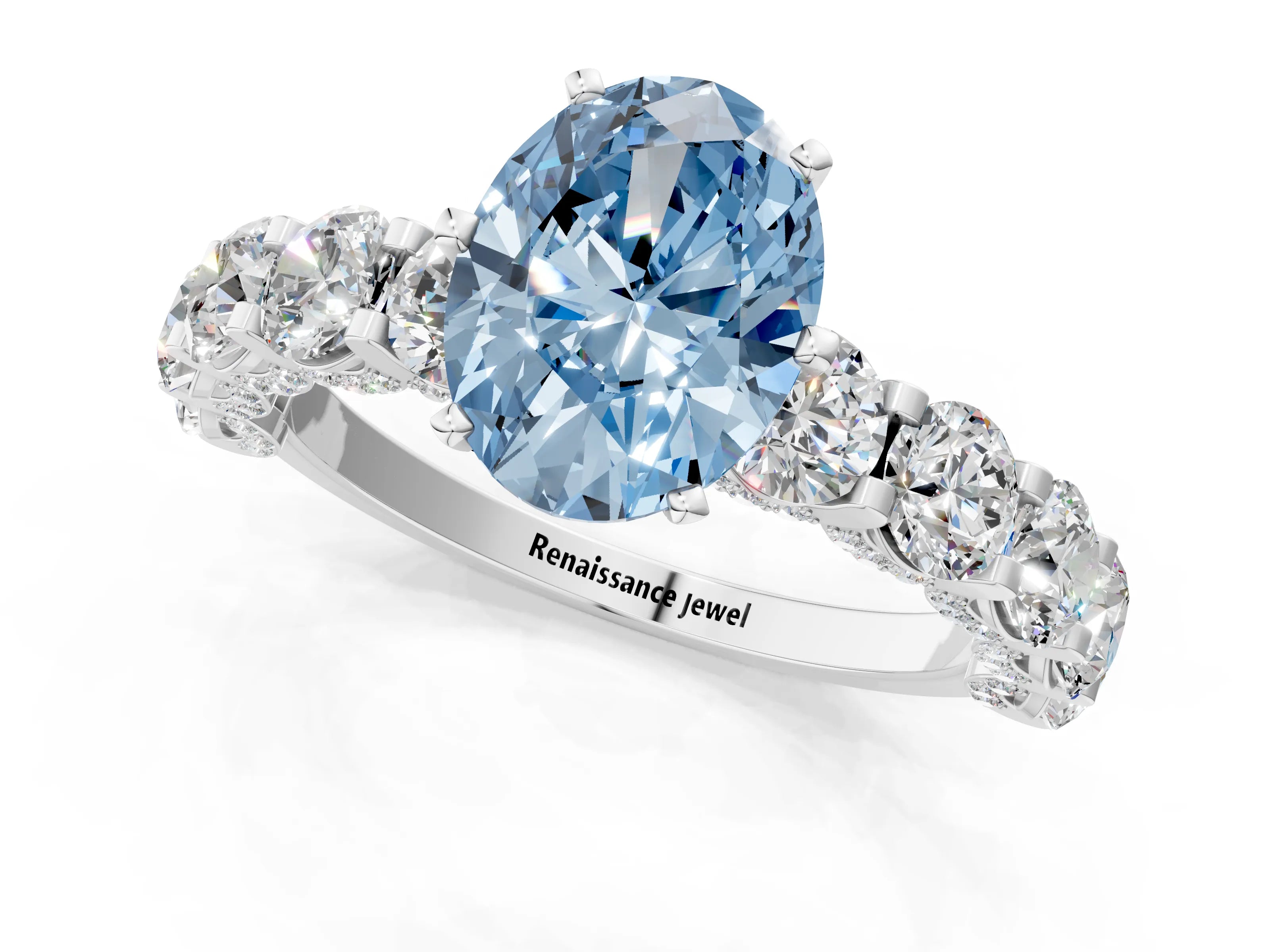 White gold Round Diamond Side Stone Engagement Ring with Six-Prong Setting_25