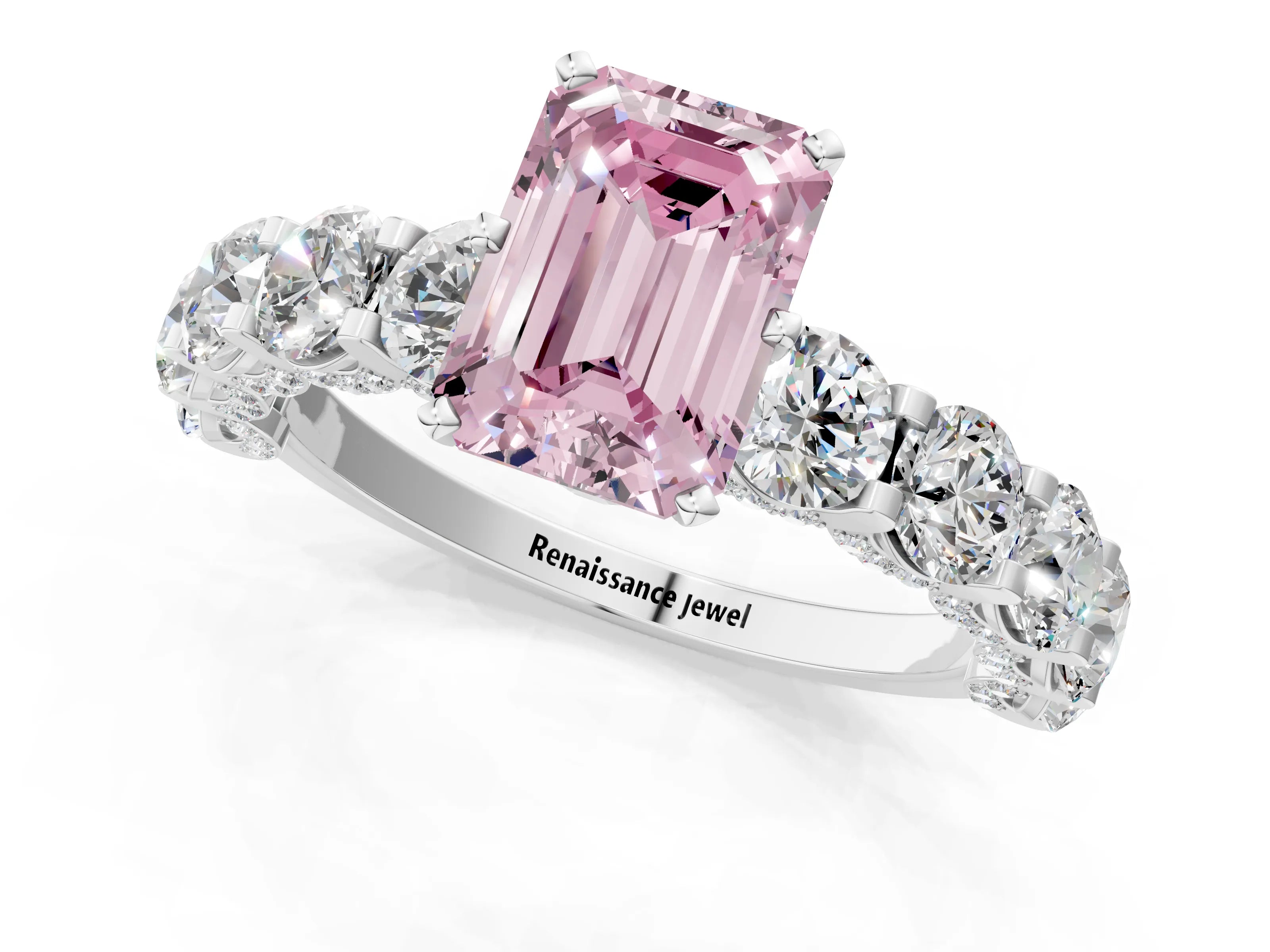 White gold Round Diamond Side Stone Engagement Ring with Six-Prong Setting_25