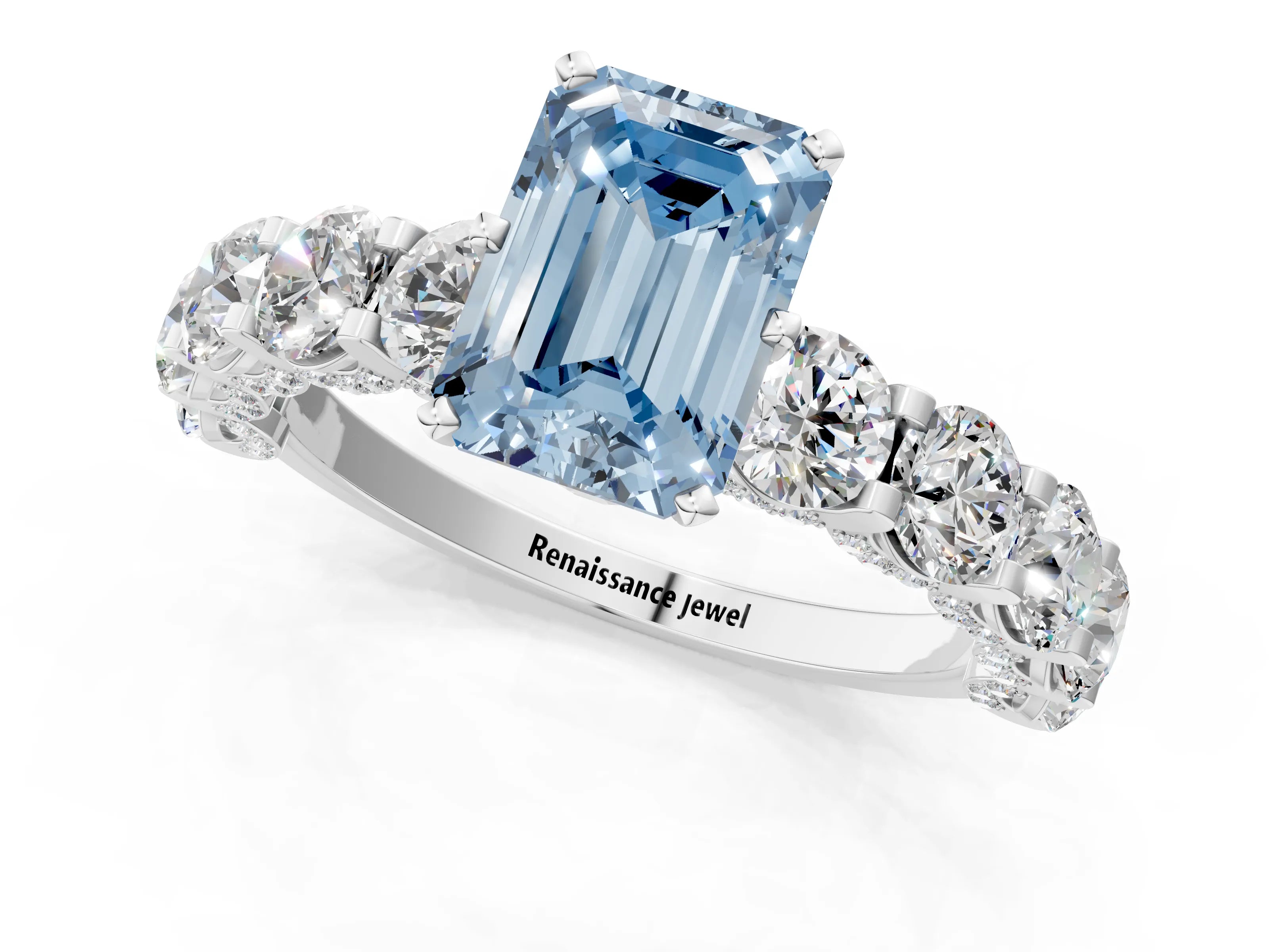 White gold Round Diamond Side Stone Engagement Ring with Six-Prong Setting_25