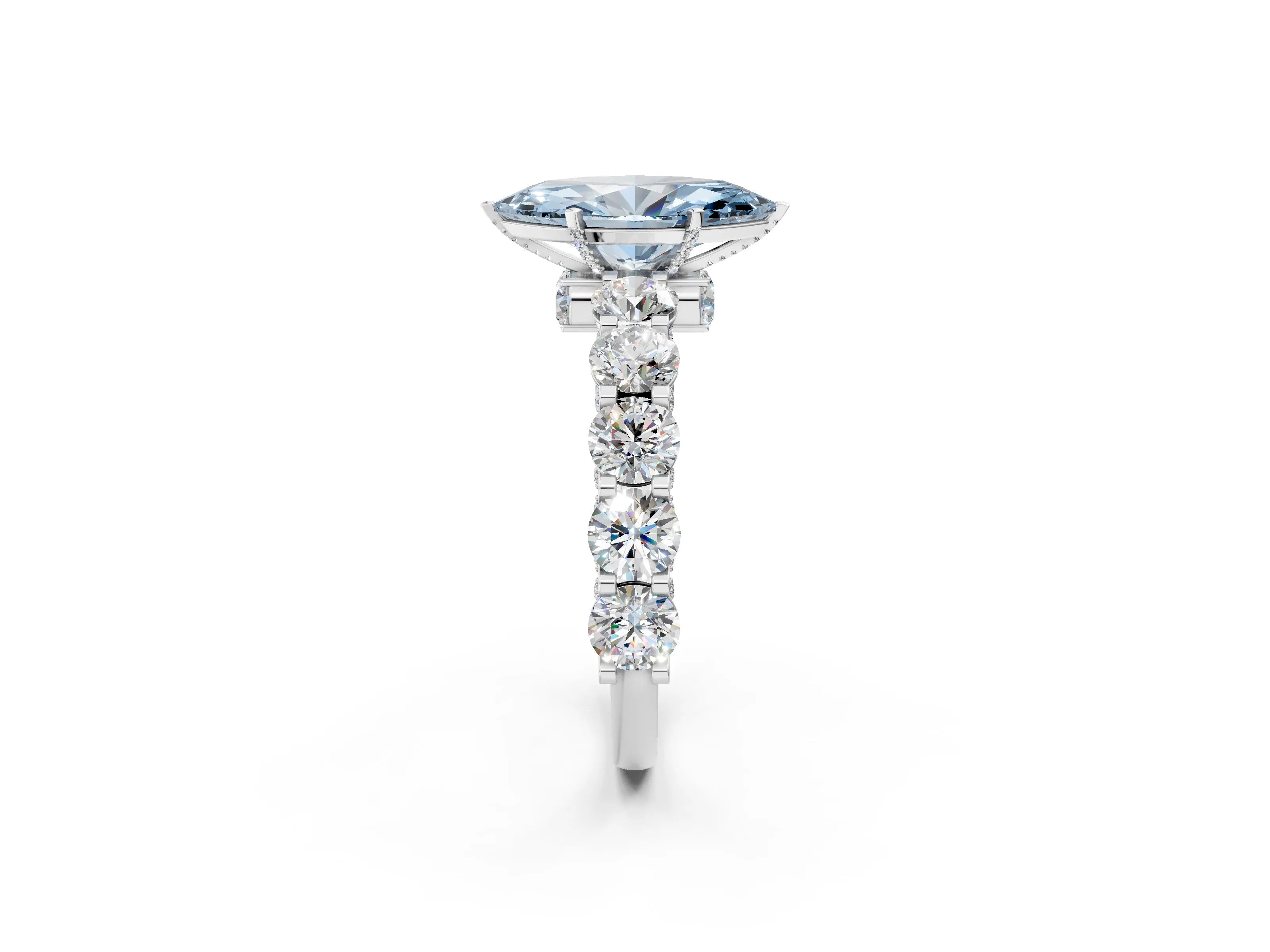 White gold Round Diamond Side Stone Engagement Ring with Six-Prong Setting_25