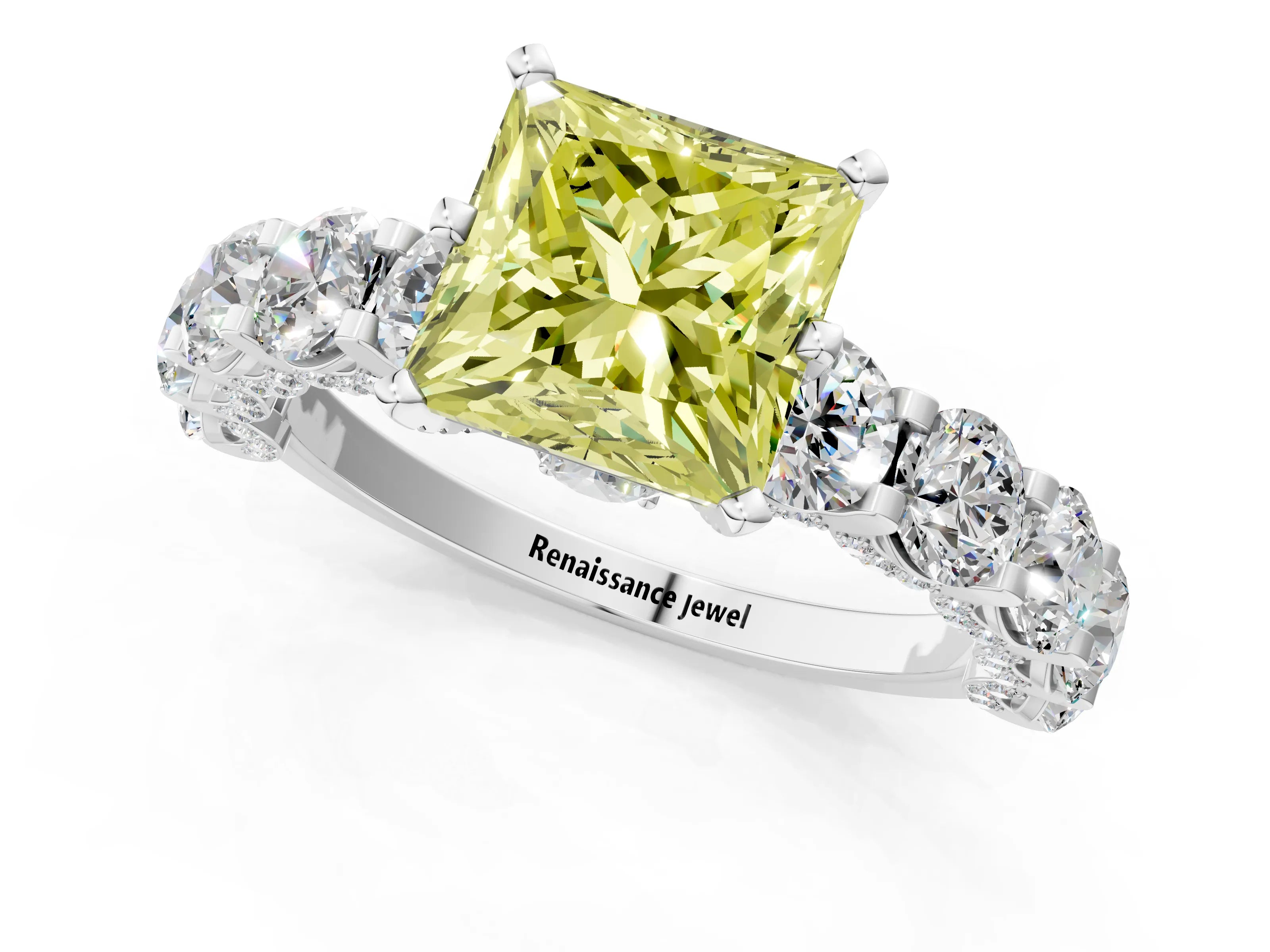 White gold Round Diamond Side Stone Engagement Ring with Six-Prong Setting_25