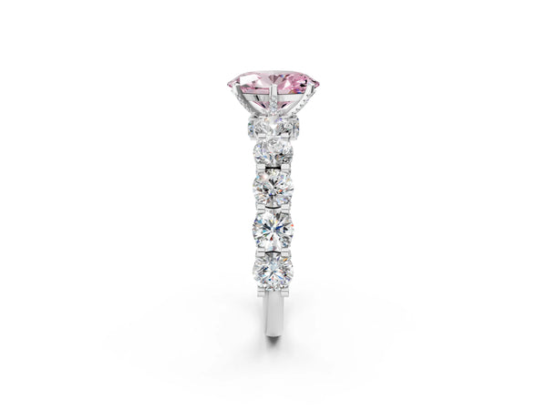 White gold Round Diamond Side Stone Engagement Ring with Six-Prong Setting