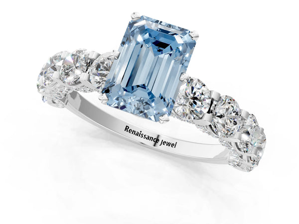 Platinum Round Diamond Side Stone Engagement Ring with Six-Prong Setting