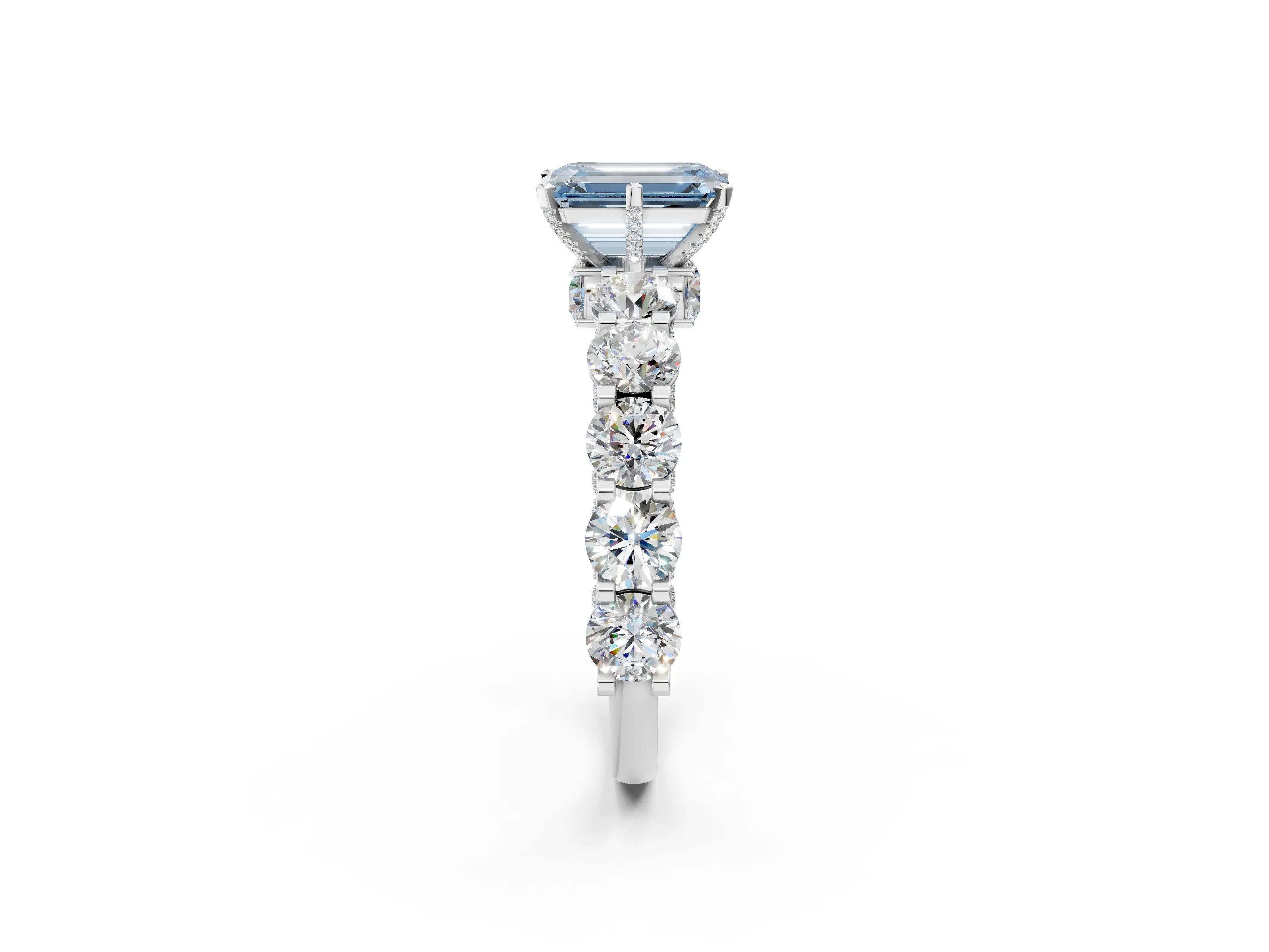 White gold Round Diamond Side Stone Engagement Ring with Six-Prong Setting_26