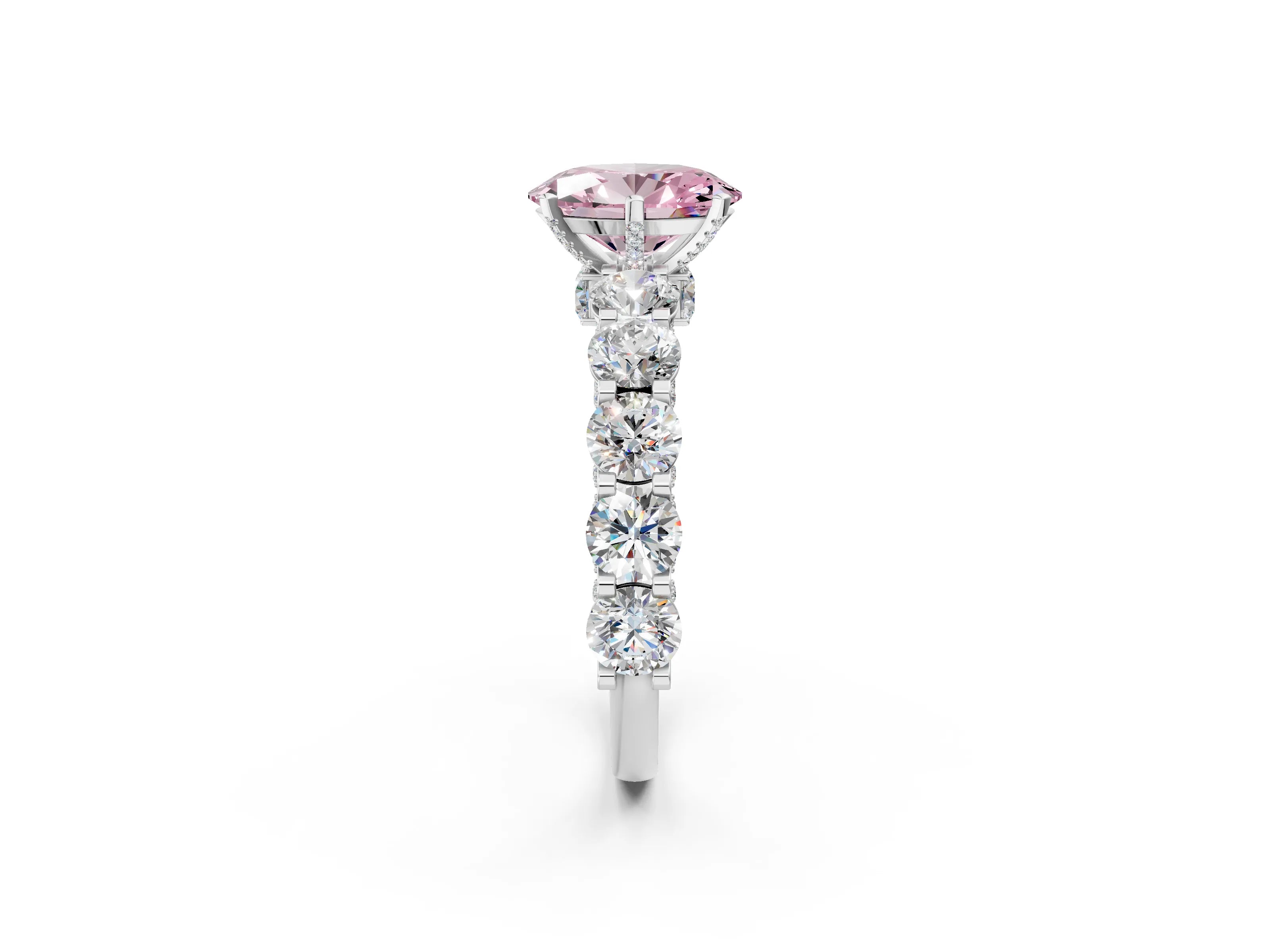 White gold Round Diamond Side Stone Engagement Ring with Six-Prong Setting_26