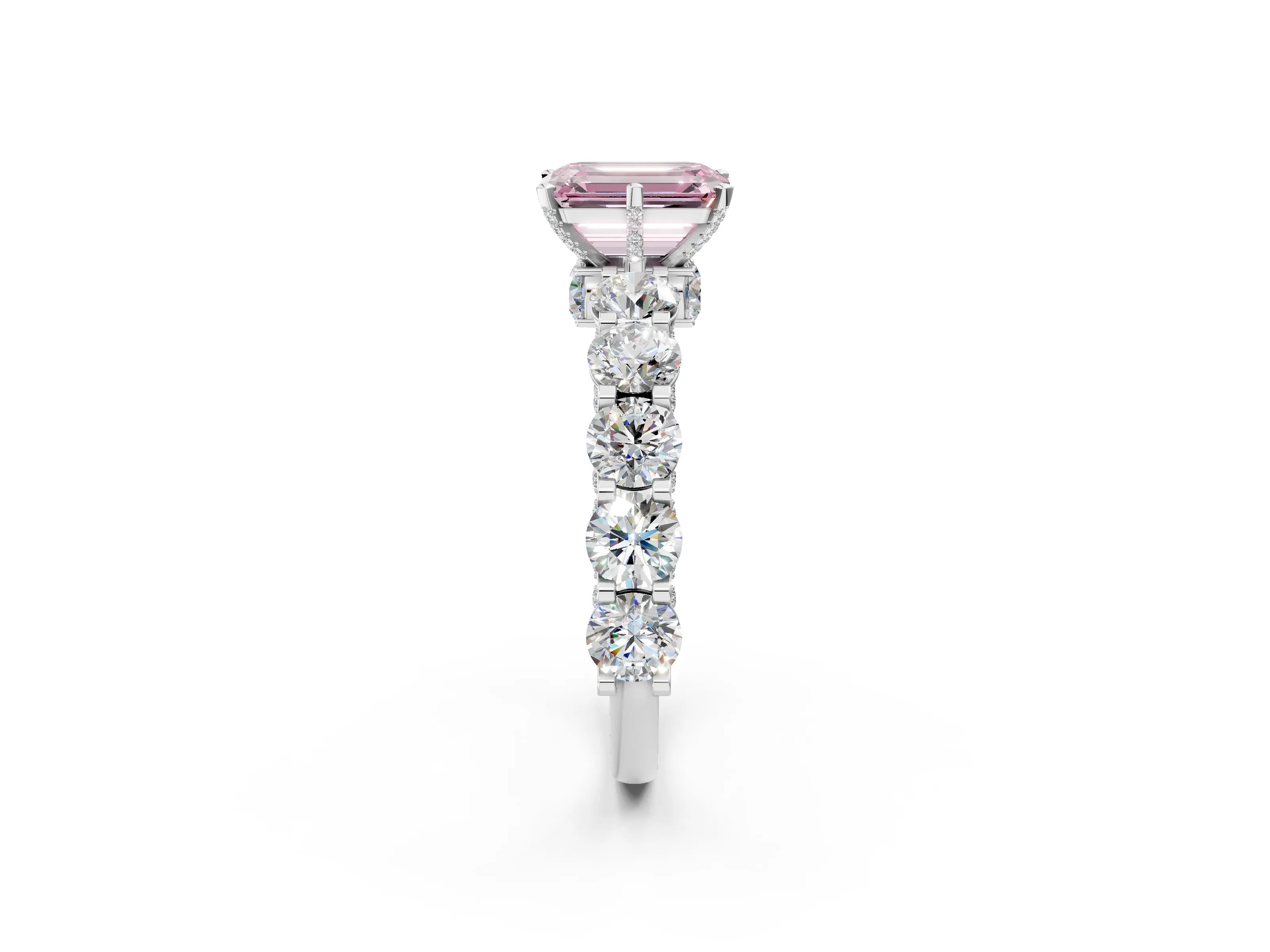 White gold Round Diamond Side Stone Engagement Ring with Six-Prong Setting_26