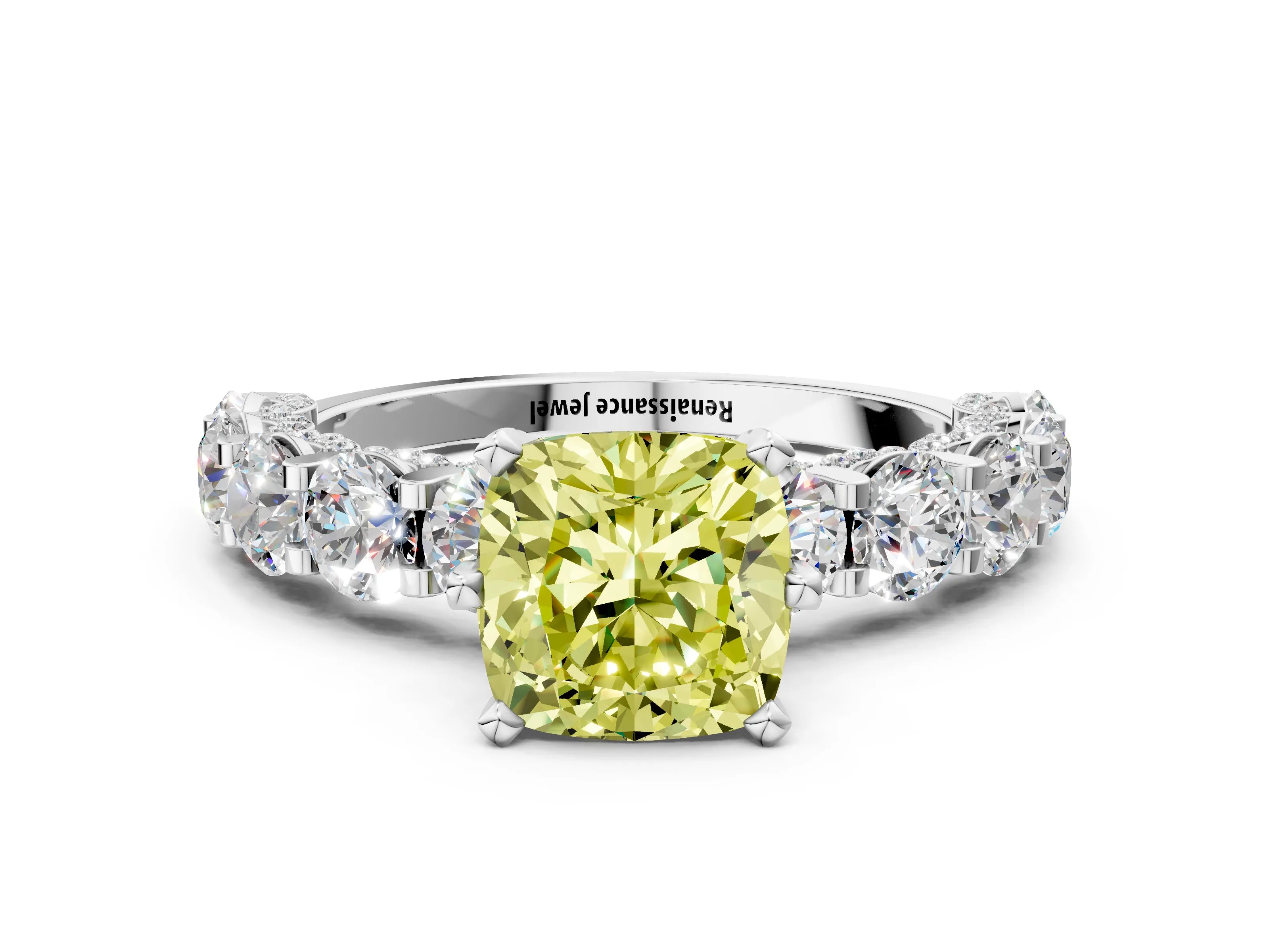 White gold Round Diamond Side Stone Engagement Ring with Six-Prong Setting_26