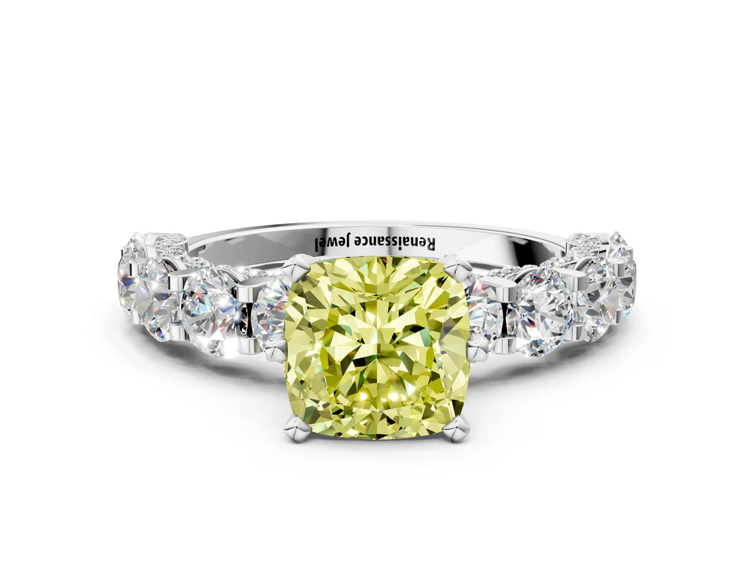 White gold Round Diamond Side Stone Engagement Ring with Six-Prong Setting_26
