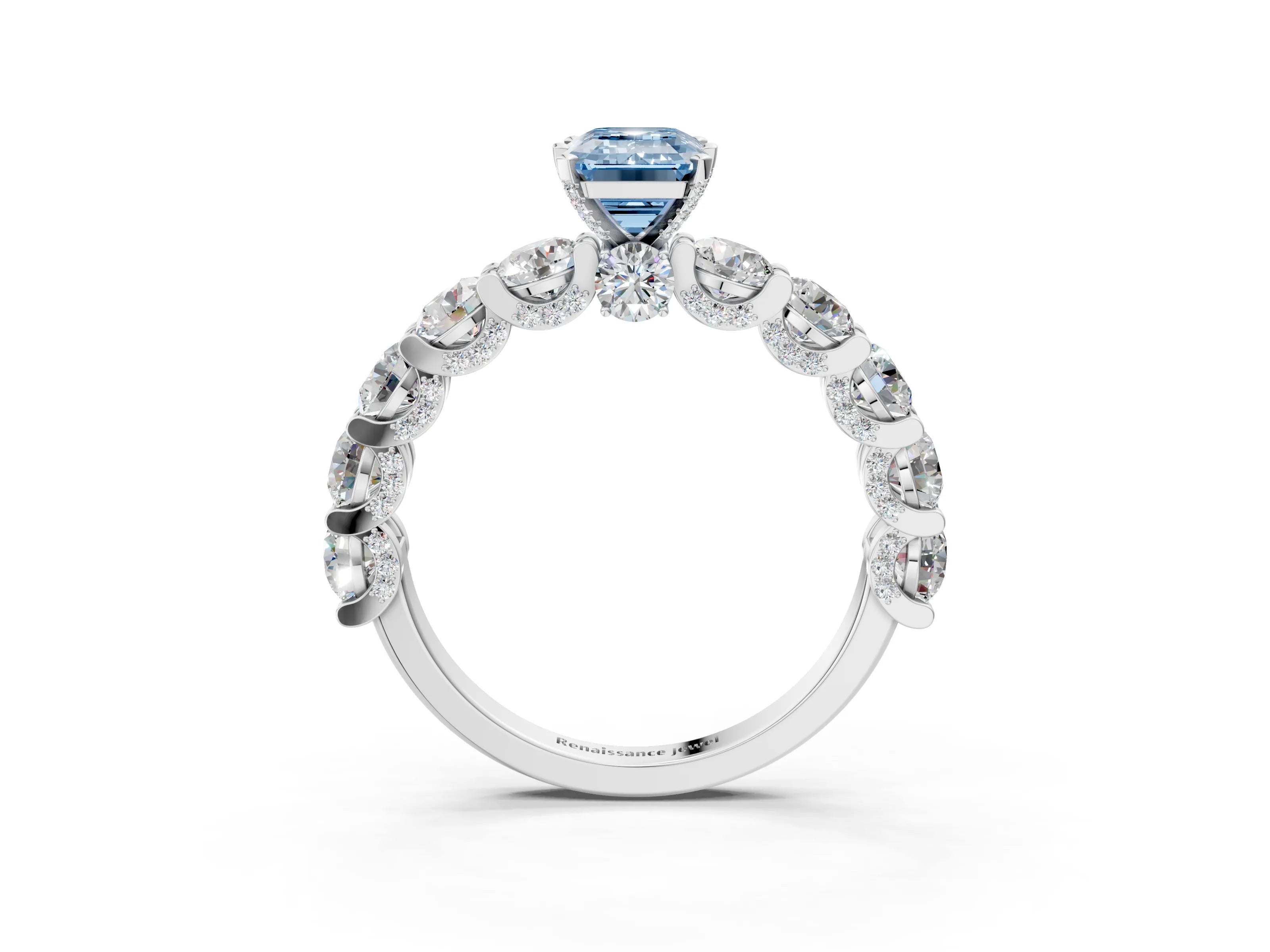 White gold Round Diamond Side Stone Engagement Ring with Six-Prong Setting_26