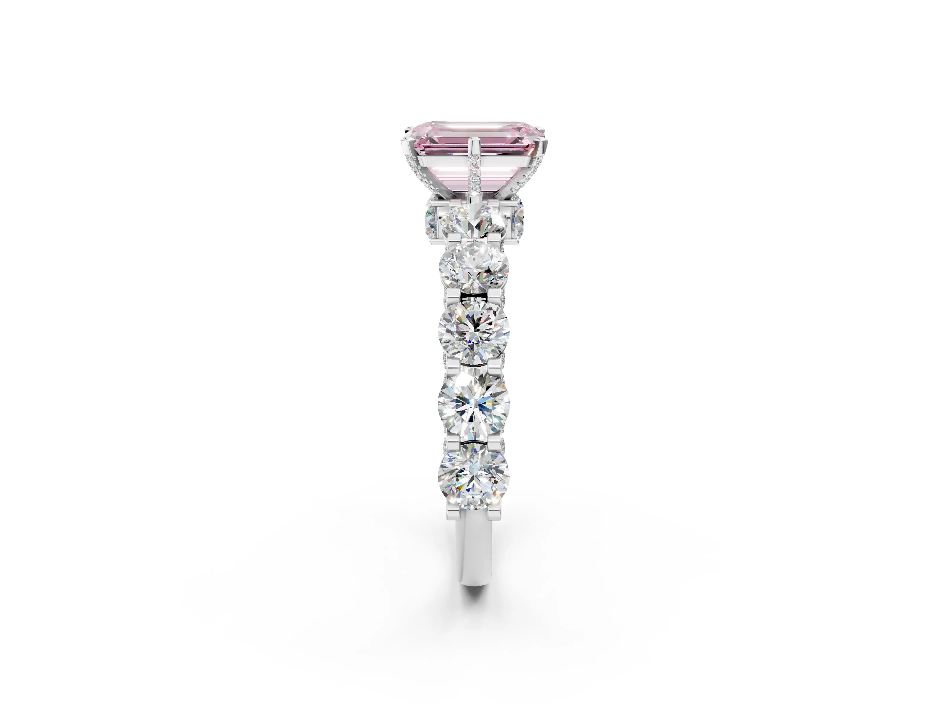 White gold Round Diamond Side Stone Engagement Ring with Six-Prong Setting_26