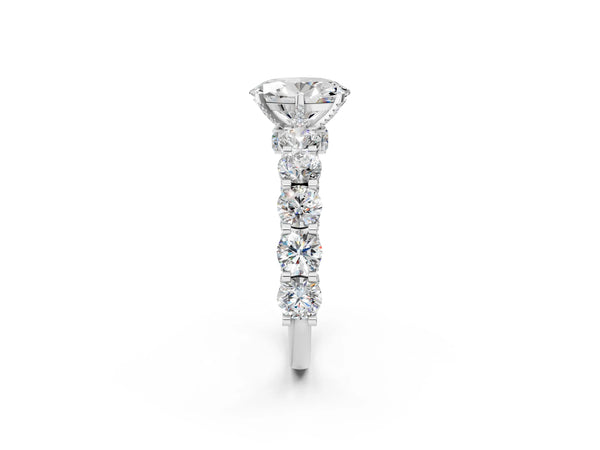 White gold Round Diamond Side Stone Engagement Ring with Six-Prong Setting
