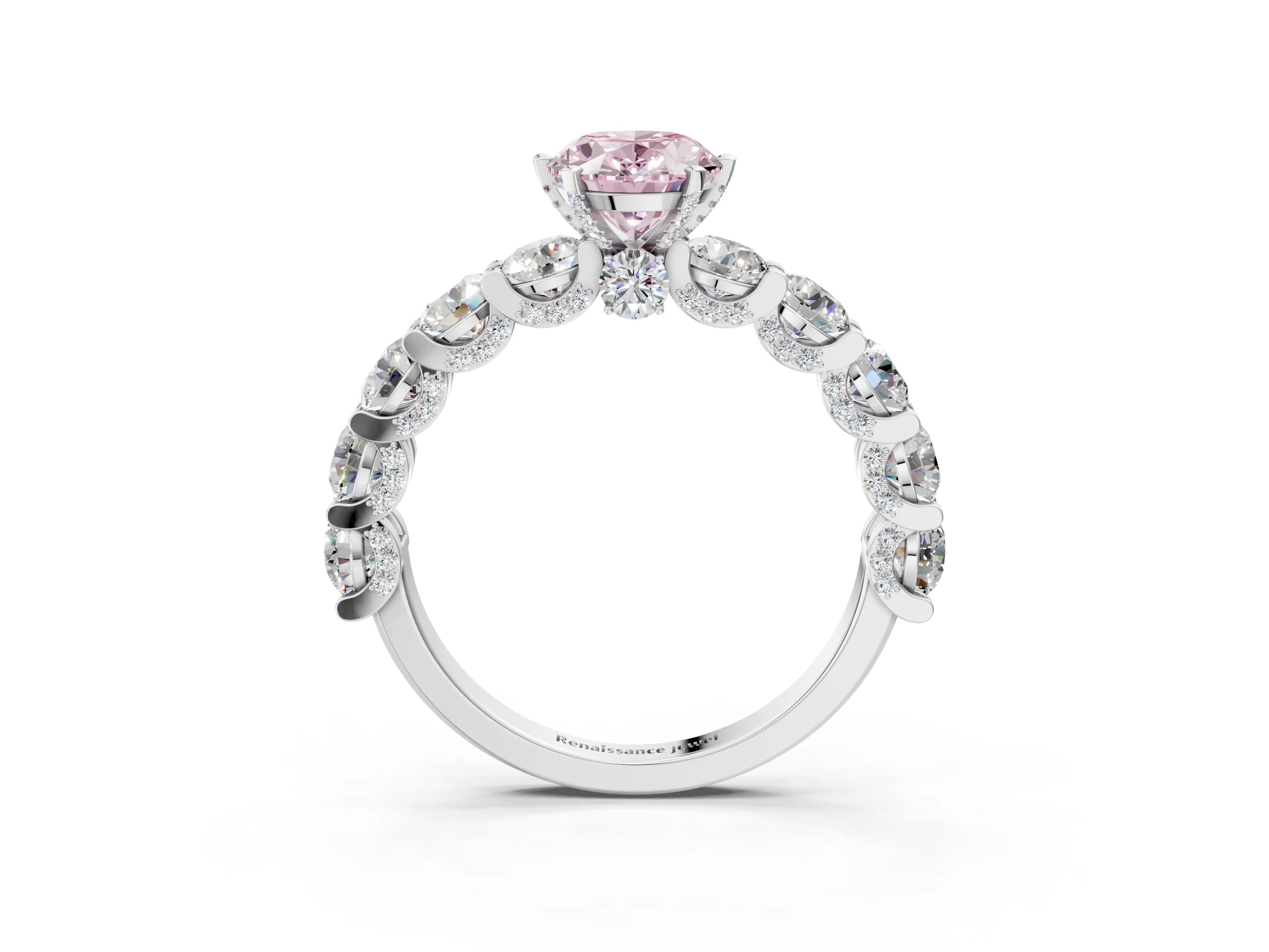 White gold Round Diamond Side Stone Engagement Ring with Six-Prong Setting_26