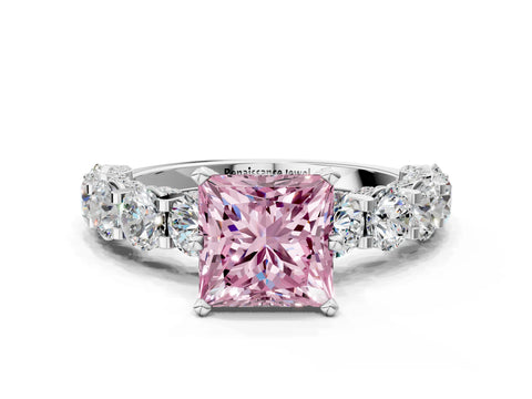 White gold Round Diamond Side Stone Engagement Ring with Six-Prong Setting