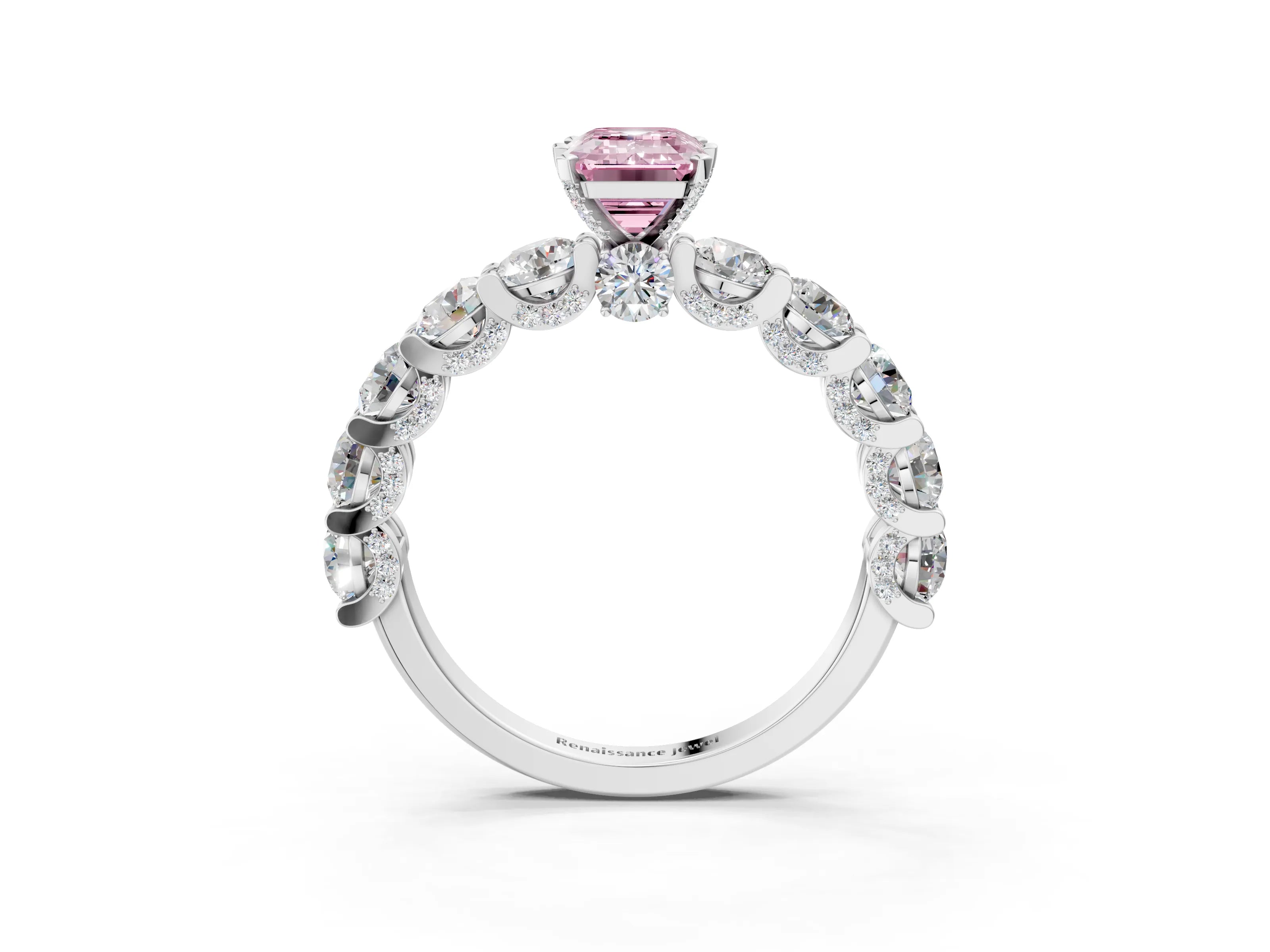 White gold Round Diamond Side Stone Engagement Ring with Six-Prong Setting_27