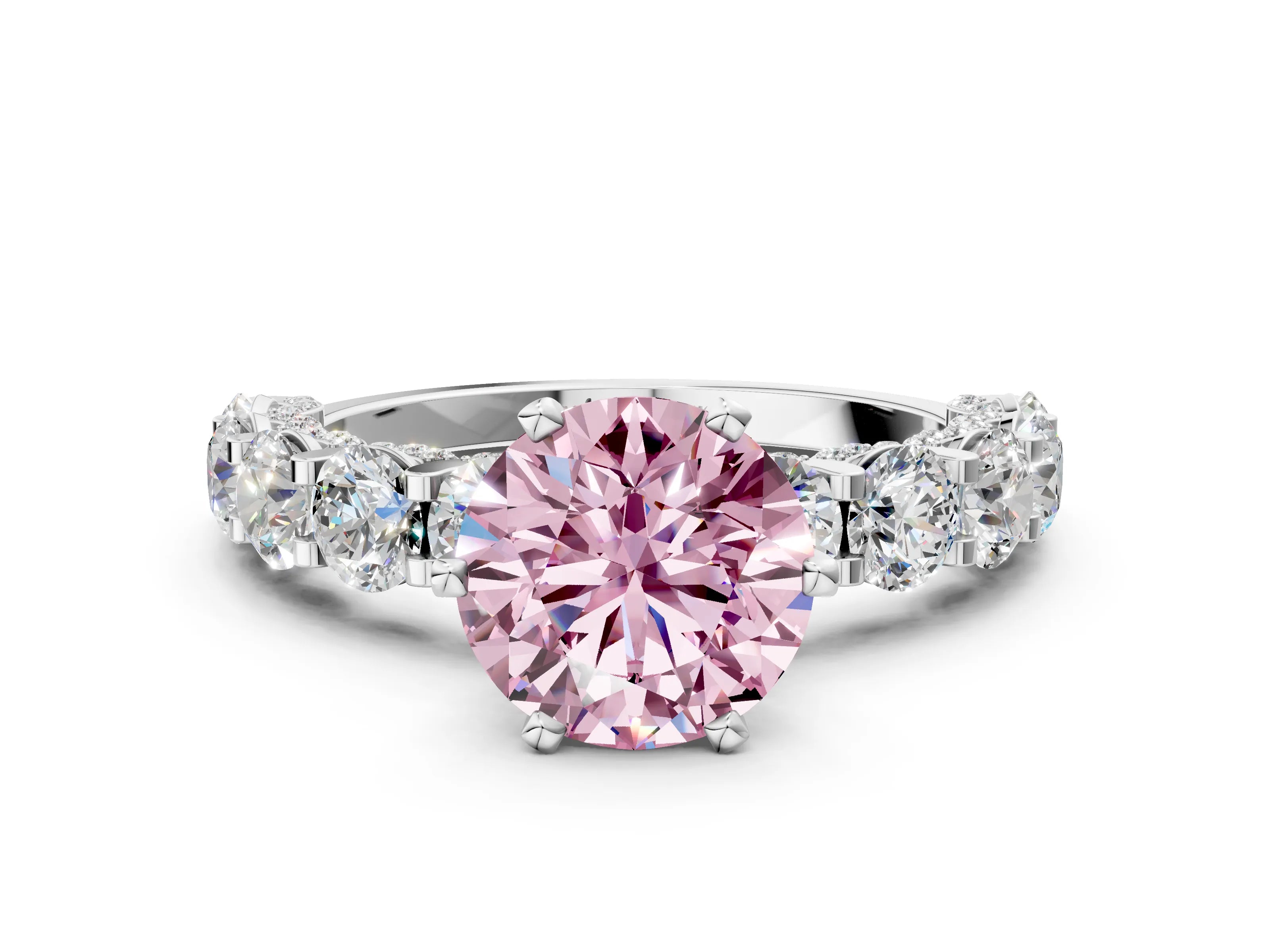 White gold Round Diamond Side Stone Engagement Ring with Six-Prong Setting_27