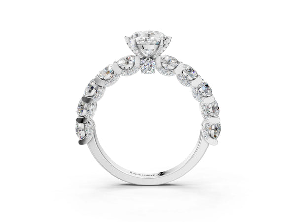 White gold Round Diamond Side Stone Engagement Ring with Six-Prong Setting