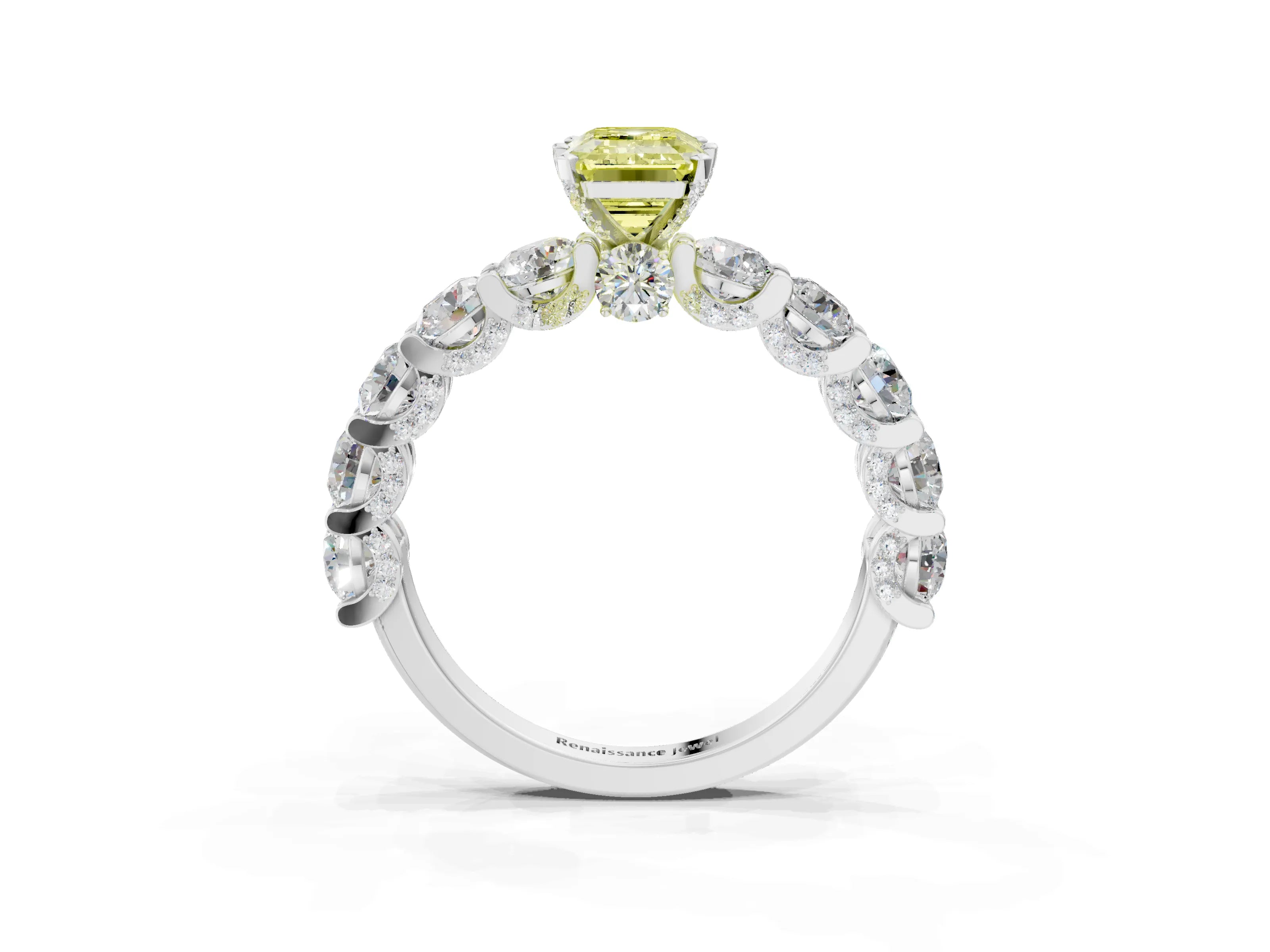 White gold Round Diamond Side Stone Engagement Ring with Six-Prong Setting_27