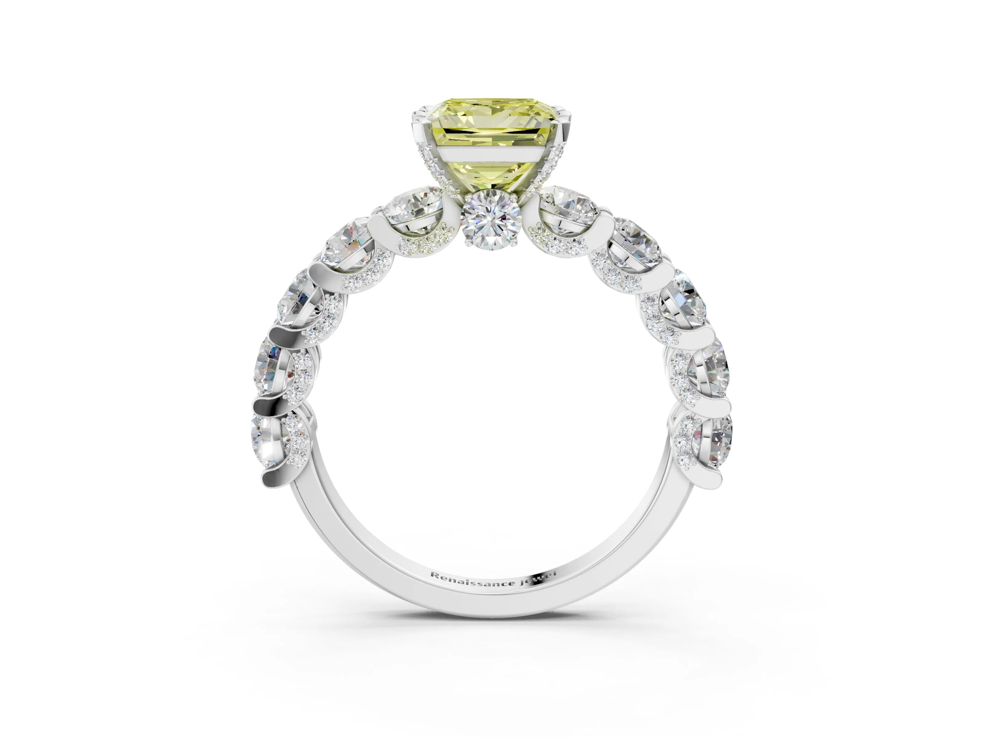 White gold Round Diamond Side Stone Engagement Ring with Six-Prong Setting_27