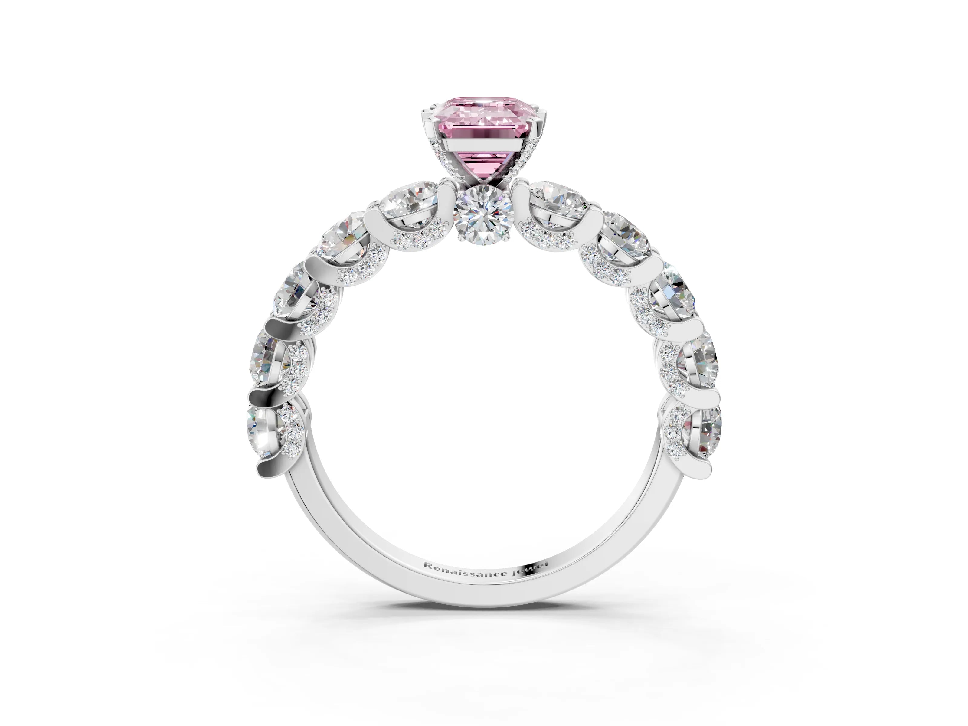 White gold Round Diamond Side Stone Engagement Ring with Six-Prong Setting_27