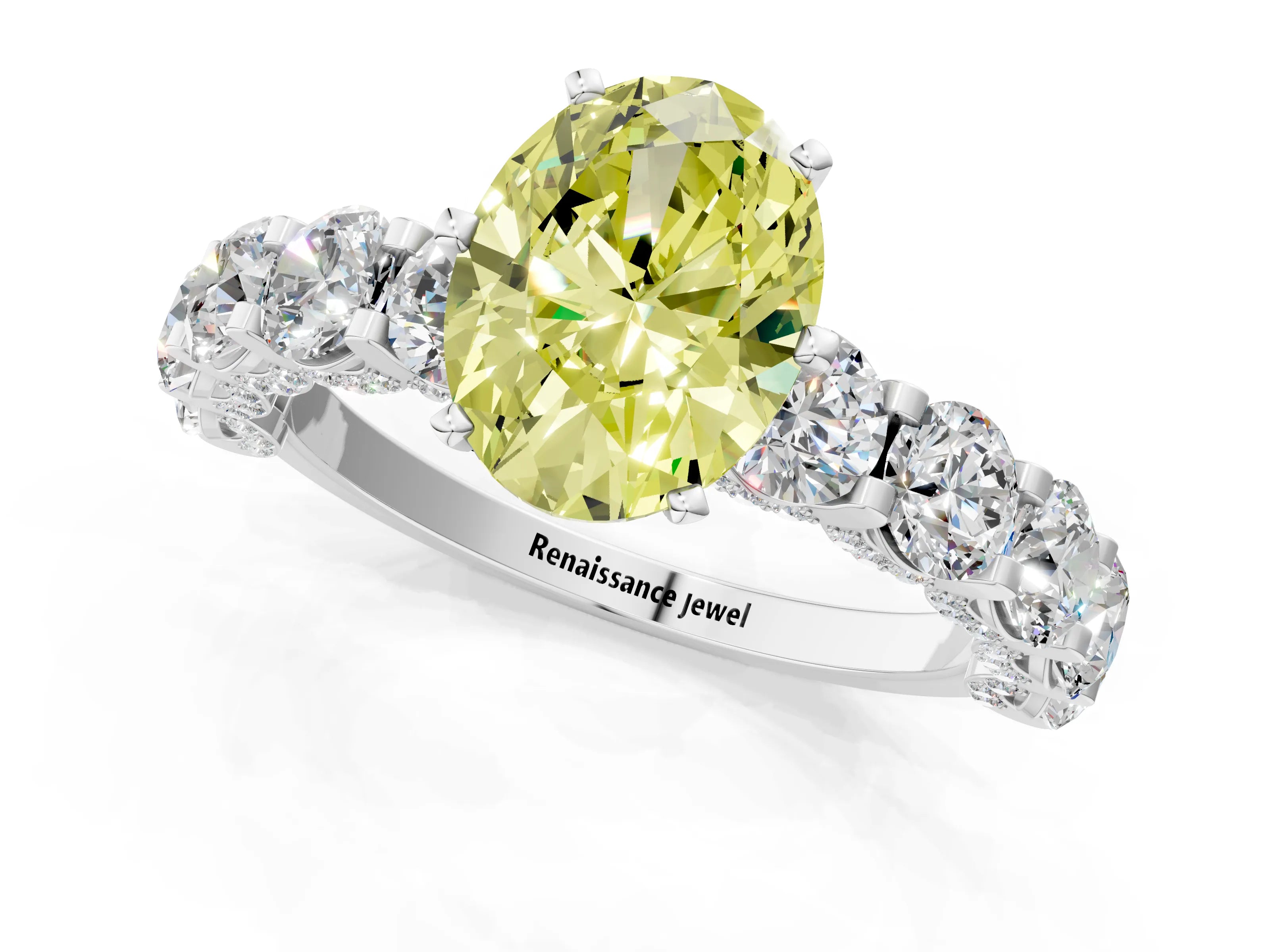 White gold Round Diamond Side Stone Engagement Ring with Six-Prong Setting_28