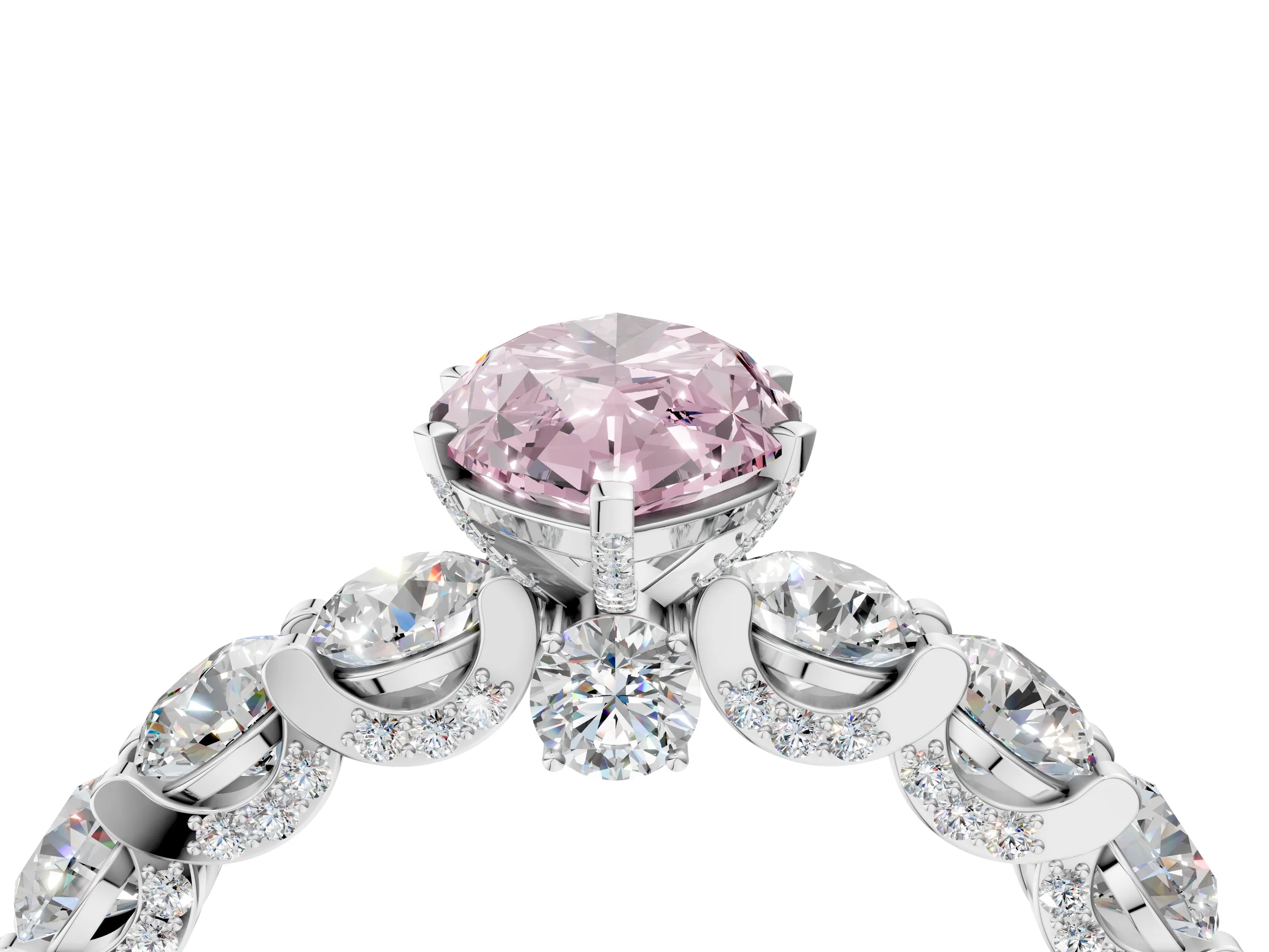 White gold Round Diamond Side Stone Engagement Ring with Six-Prong Setting_28