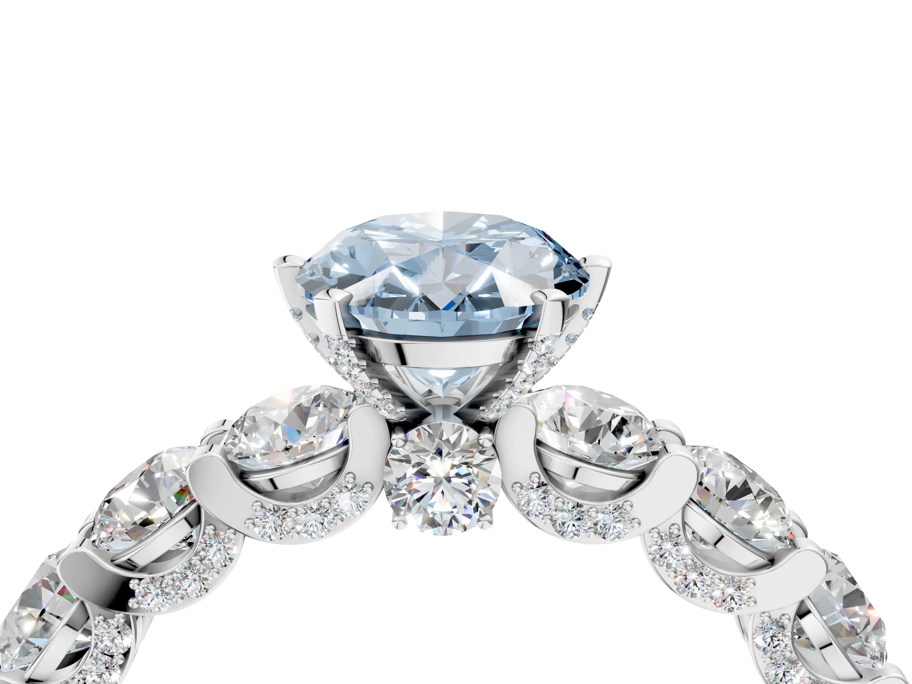 White gold Round Diamond Side Stone Engagement Ring with Six-Prong Setting_28