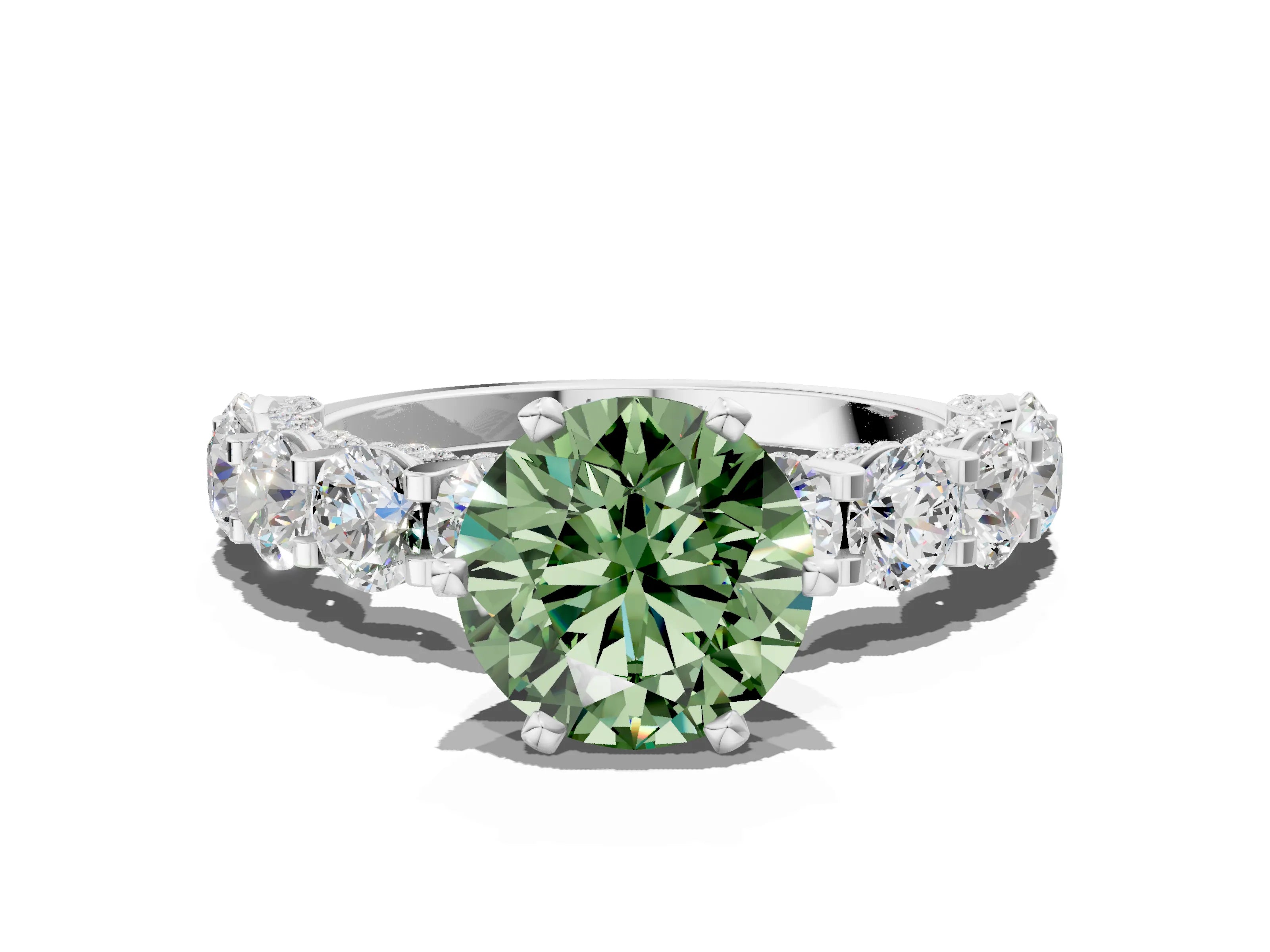 White gold Round Diamond Side Stone Engagement Ring with Six-Prong Setting