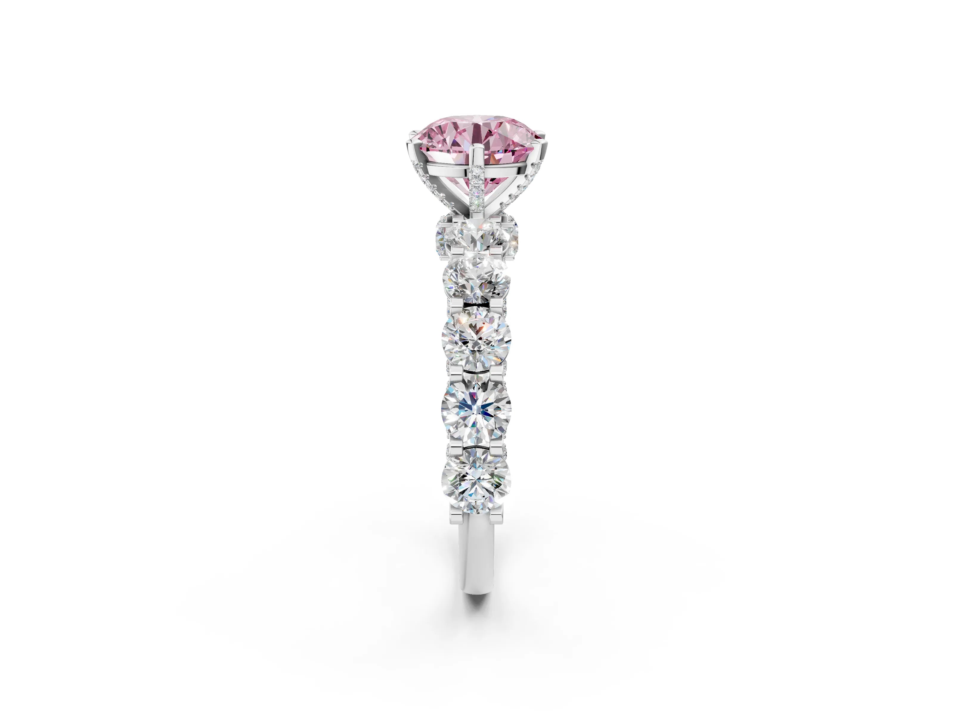 White gold Round Diamond Side Stone Engagement Ring with Six-Prong Setting_29