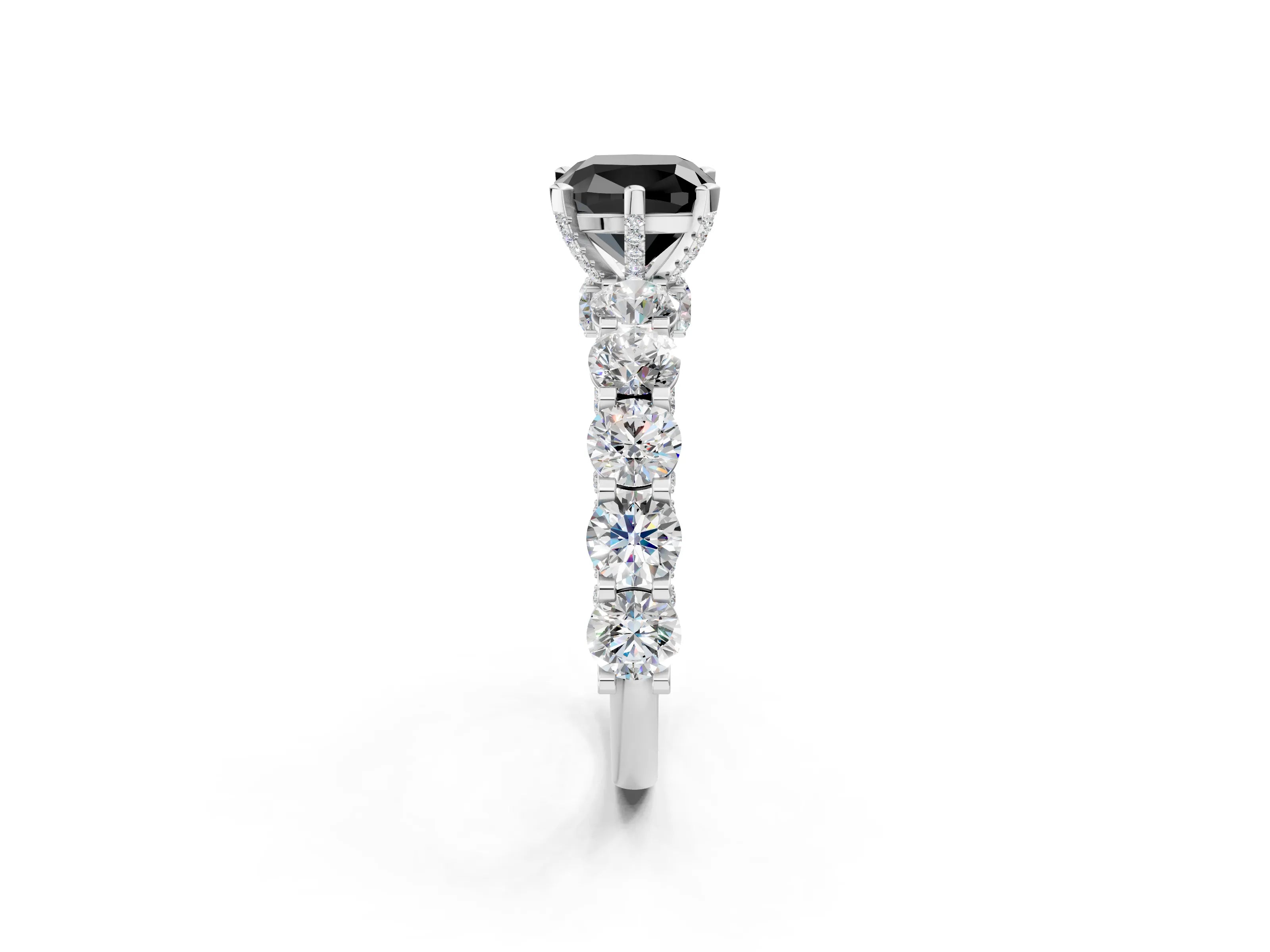 White gold Round Diamond Side Stone Engagement Ring with Six-Prong Setting_2