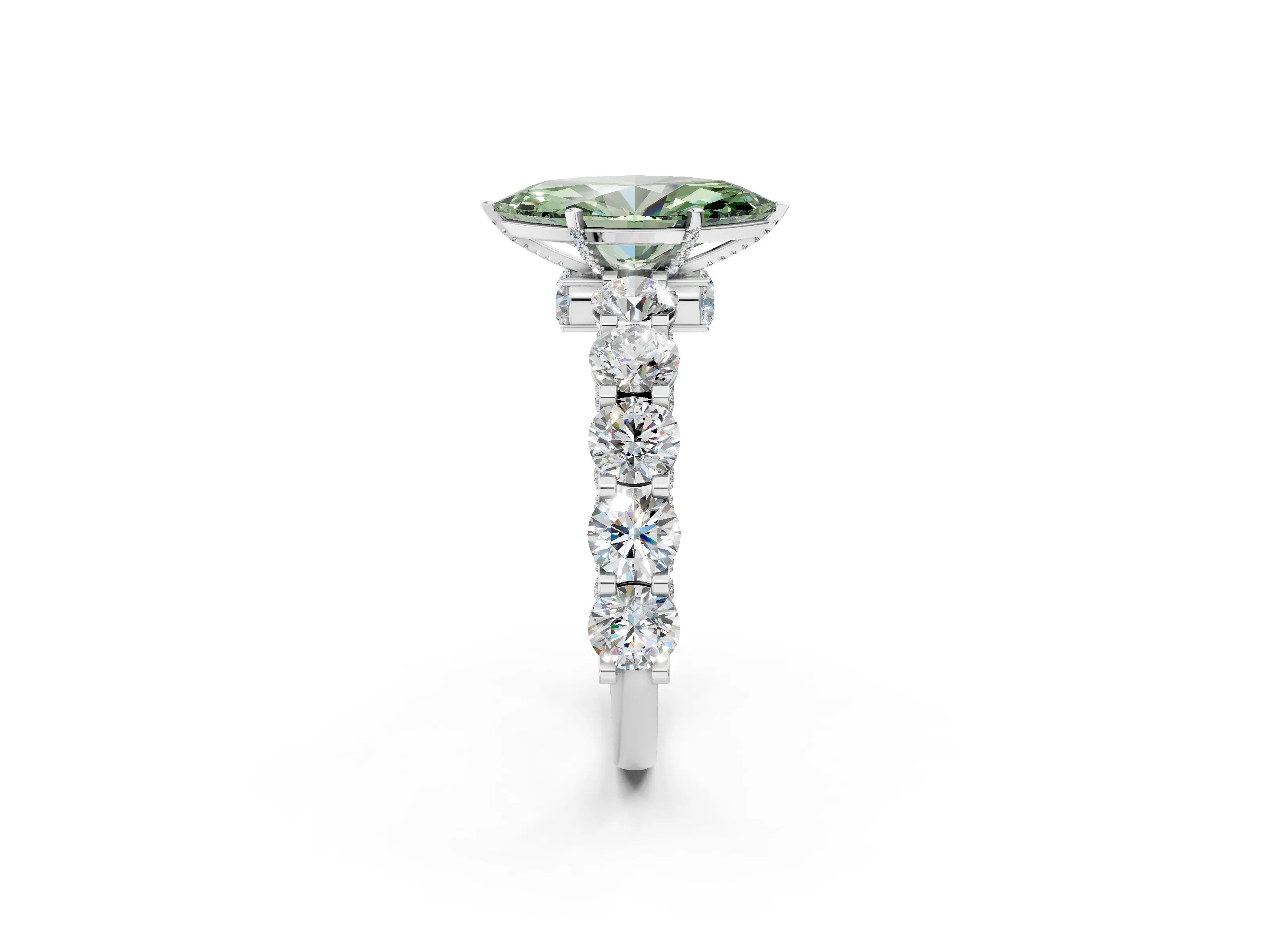 White gold Round Diamond Side Stone Engagement Ring with Six-Prong Setting_2