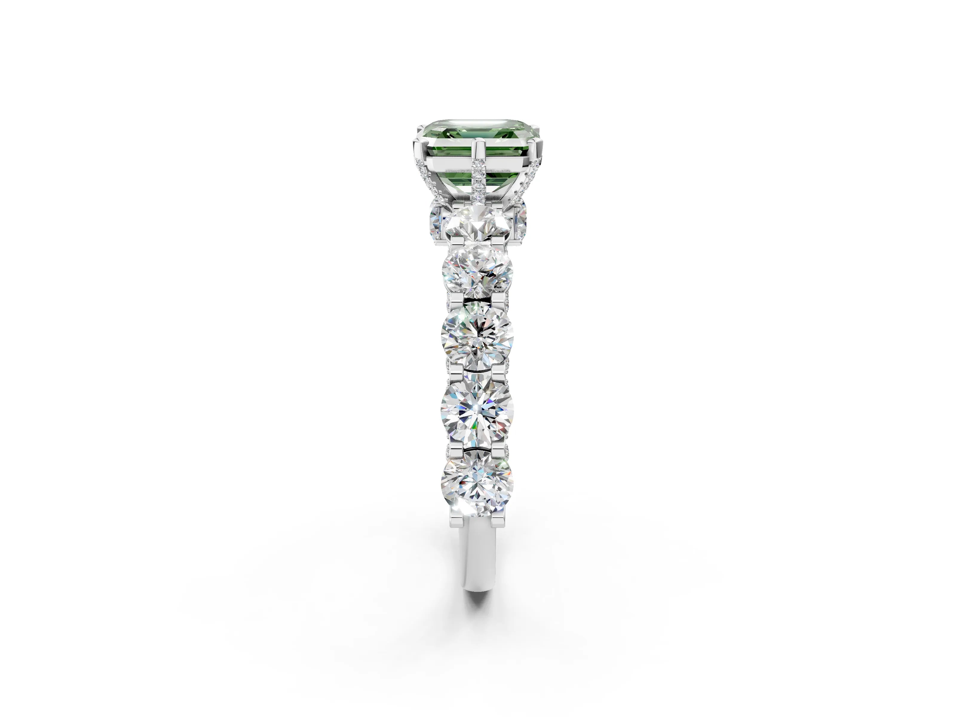 White gold Round Diamond Side Stone Engagement Ring with Six-Prong Setting_2