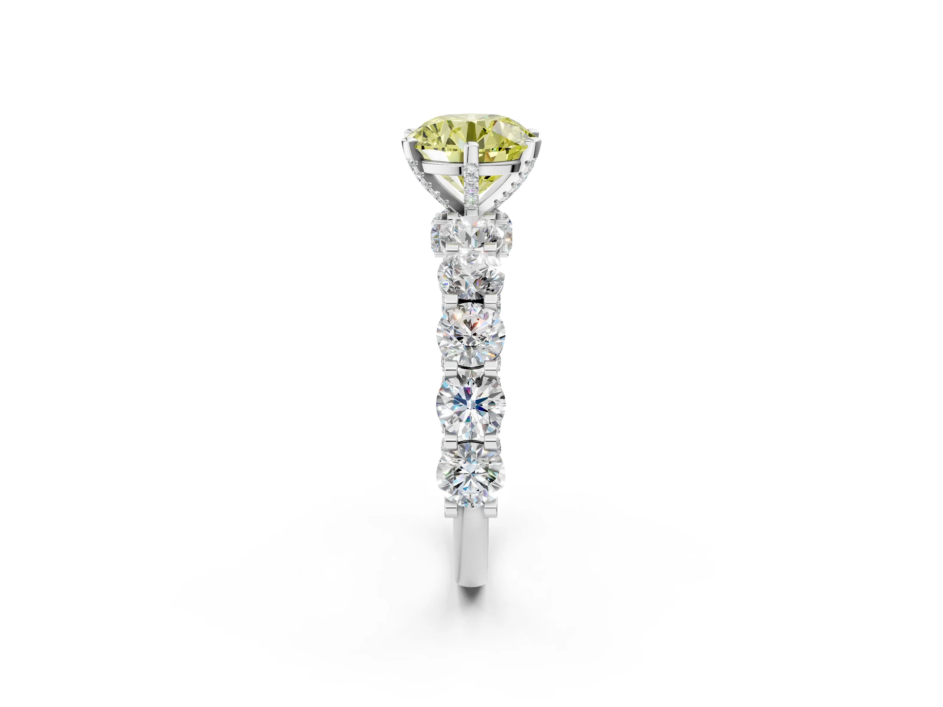 White gold Round Diamond Side Stone Engagement Ring with Six-Prong Setting_2