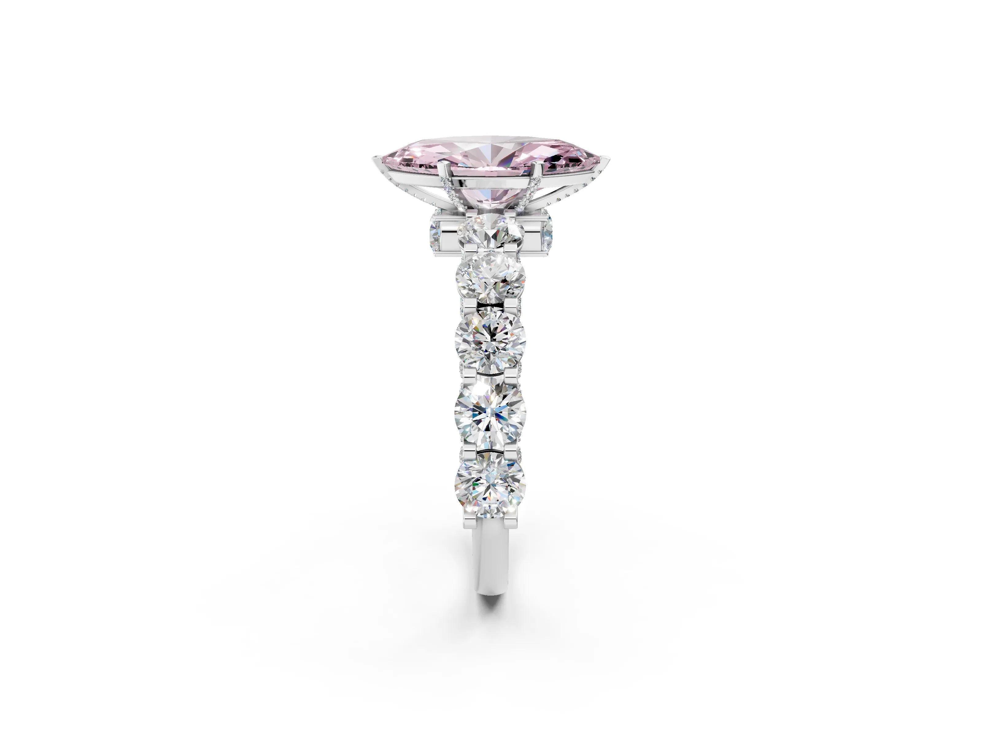 White gold Round Diamond Side Stone Engagement Ring with Six-Prong Setting_2