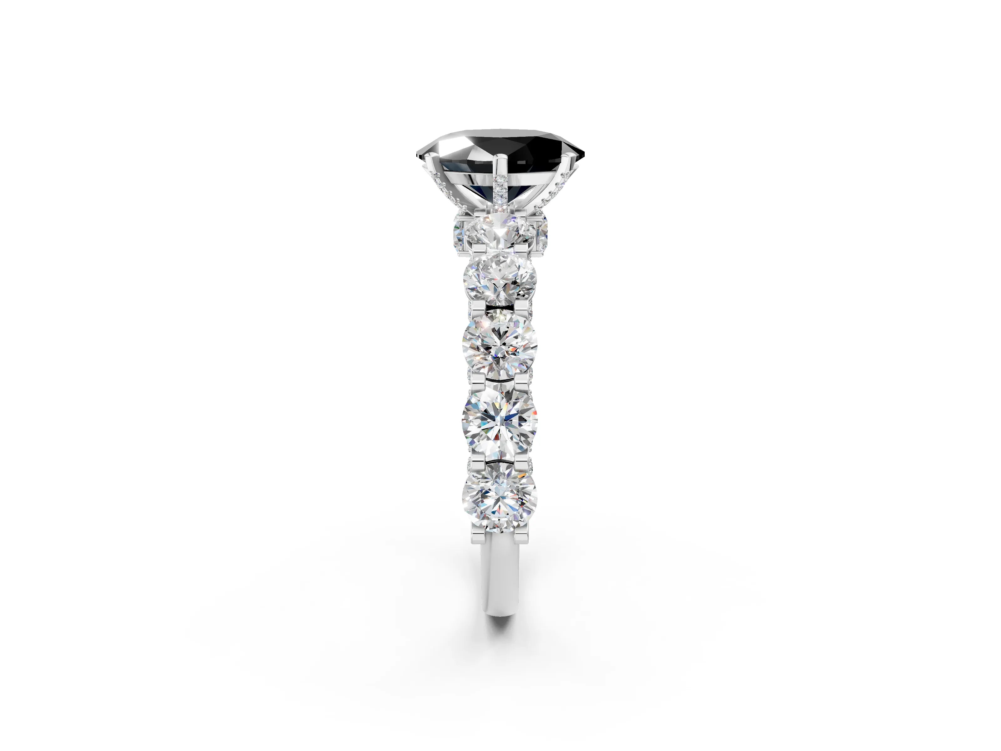White gold Round Diamond Side Stone Engagement Ring with Six-Prong Setting_2
