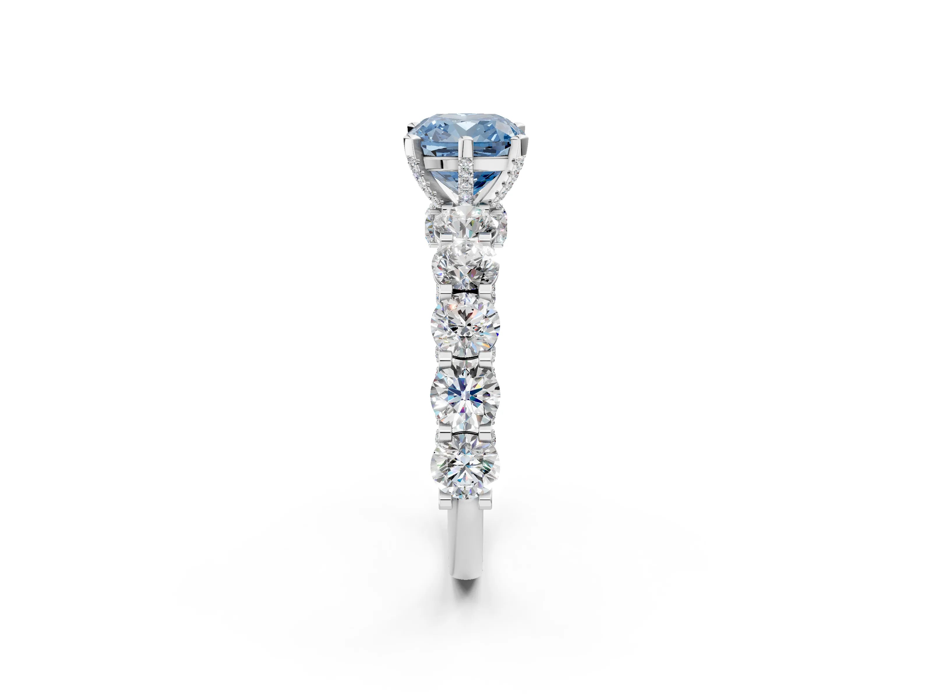White gold Round Diamond Side Stone Engagement Ring with Six-Prong Setting_2